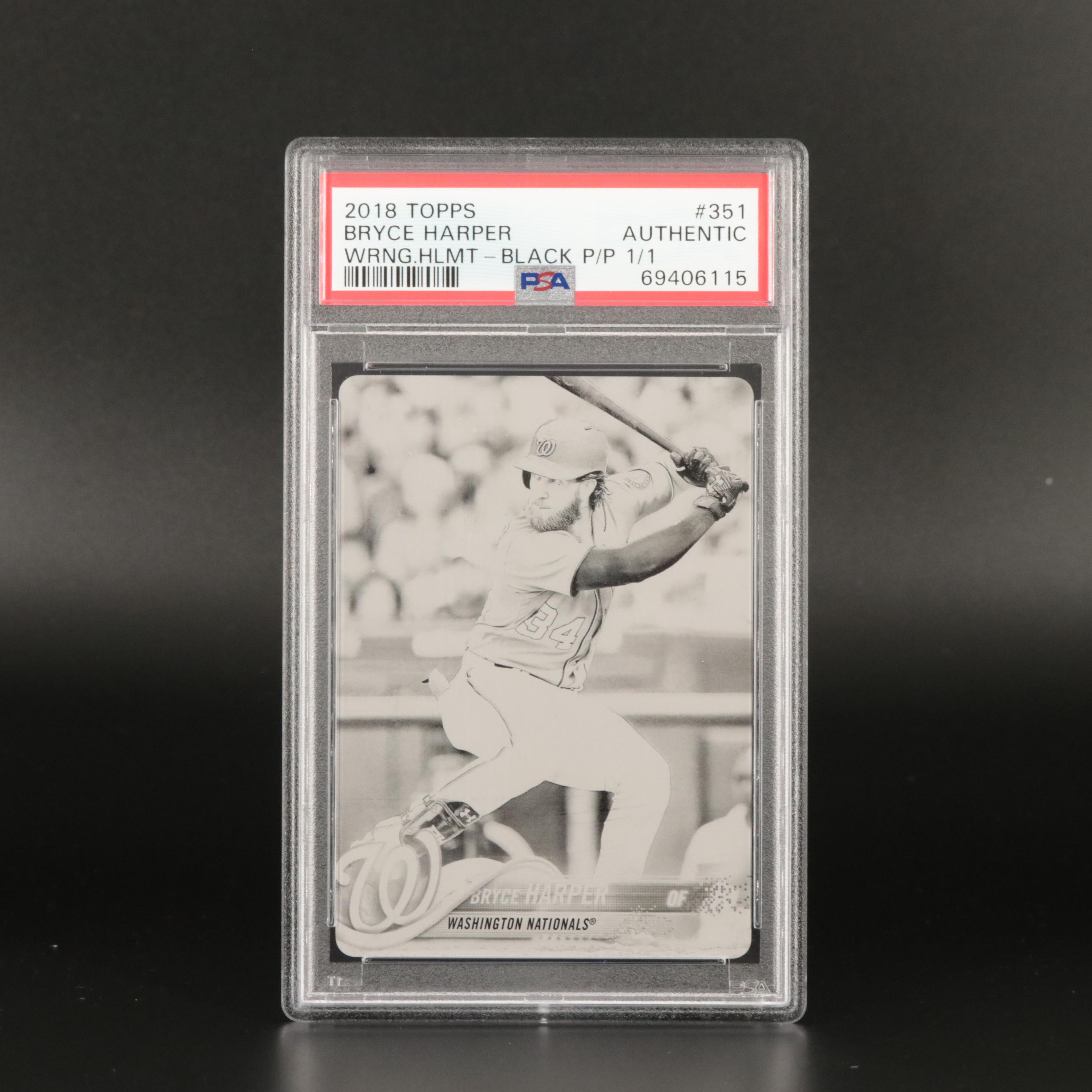 2018 Topps Black Printing Plate Authentic Bryce Harper 1/1 PSA #351 ONE OF ONE!