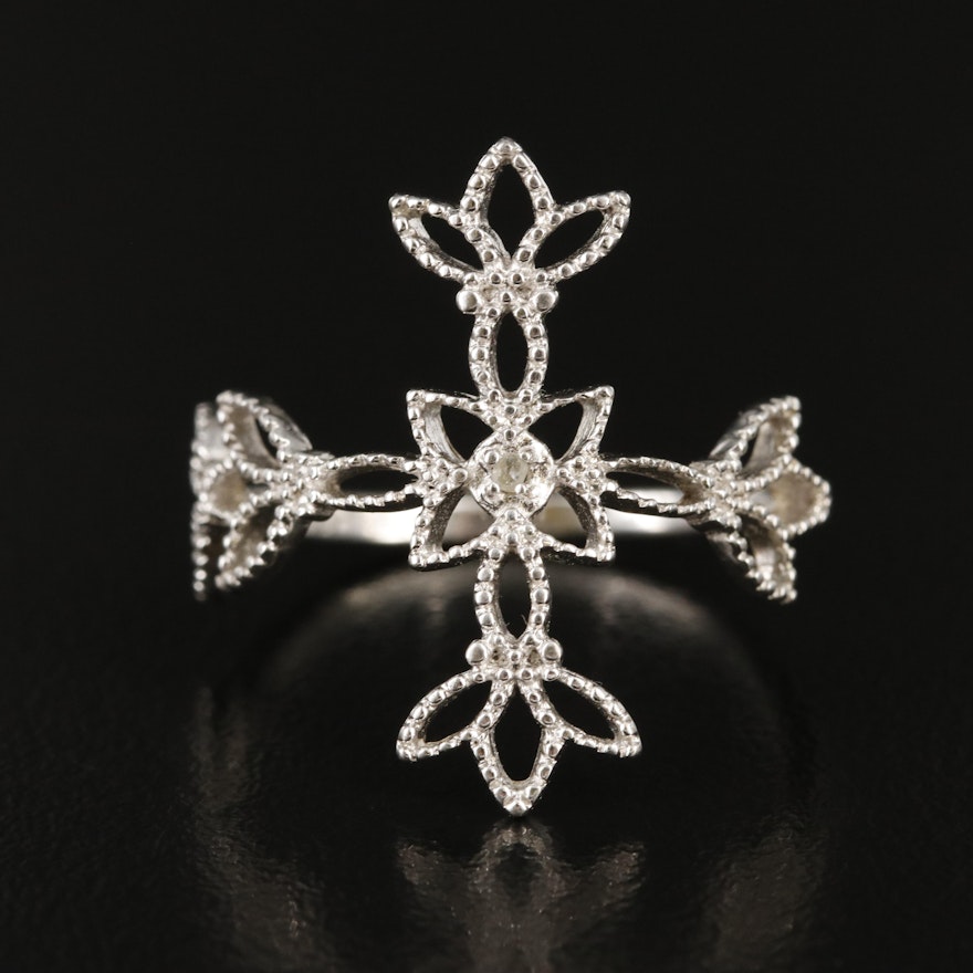 R.J. Graziano Sterling Diamond Ring with Milgrain Detail