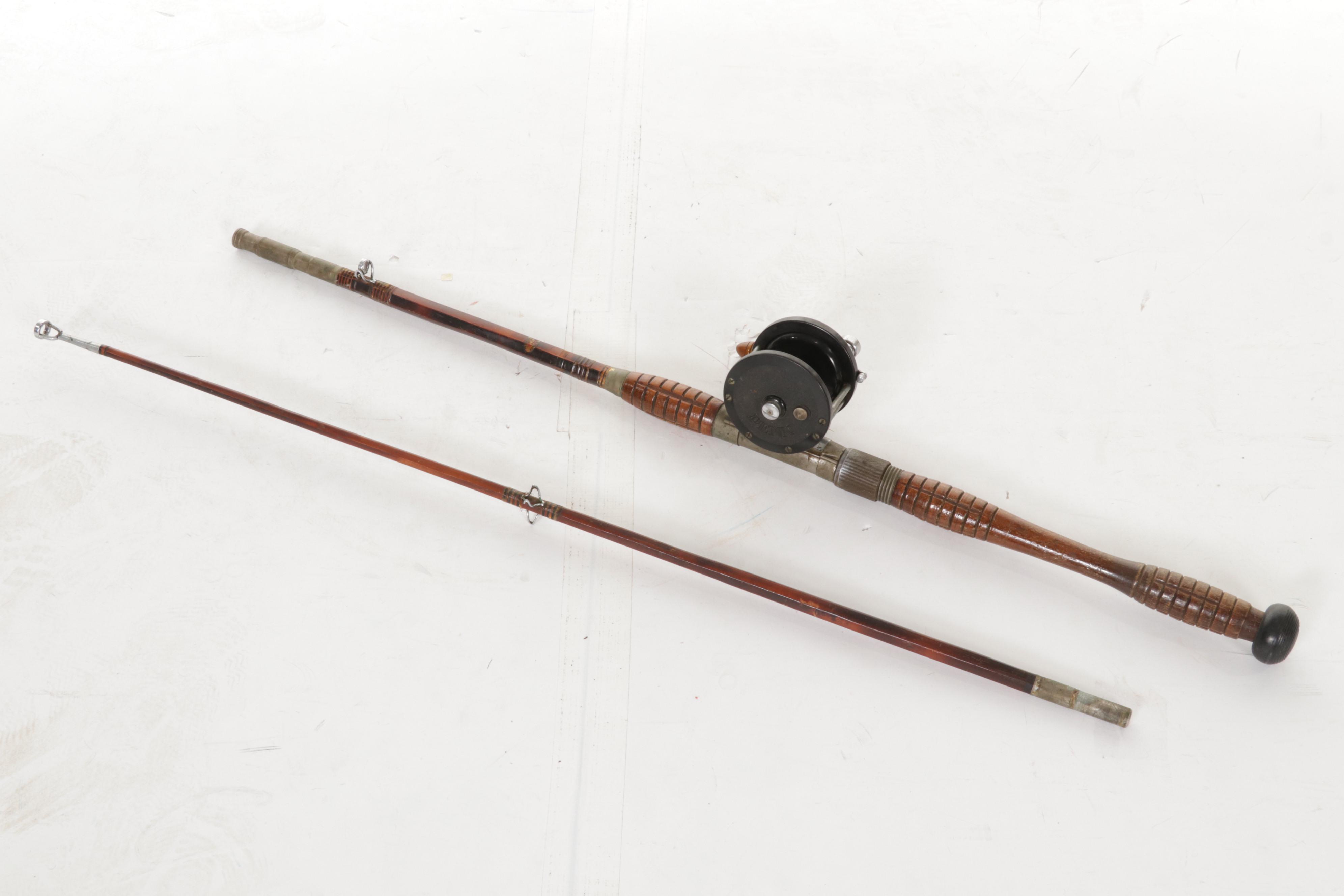 Penn Delmar No. 285 Fishing Reel With Lures and Handcrafted Model Sailboat