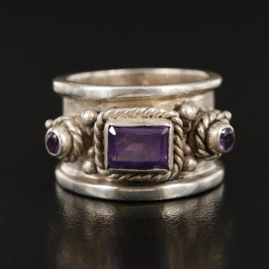 Sterling Amethyst Ring with Rope Trim