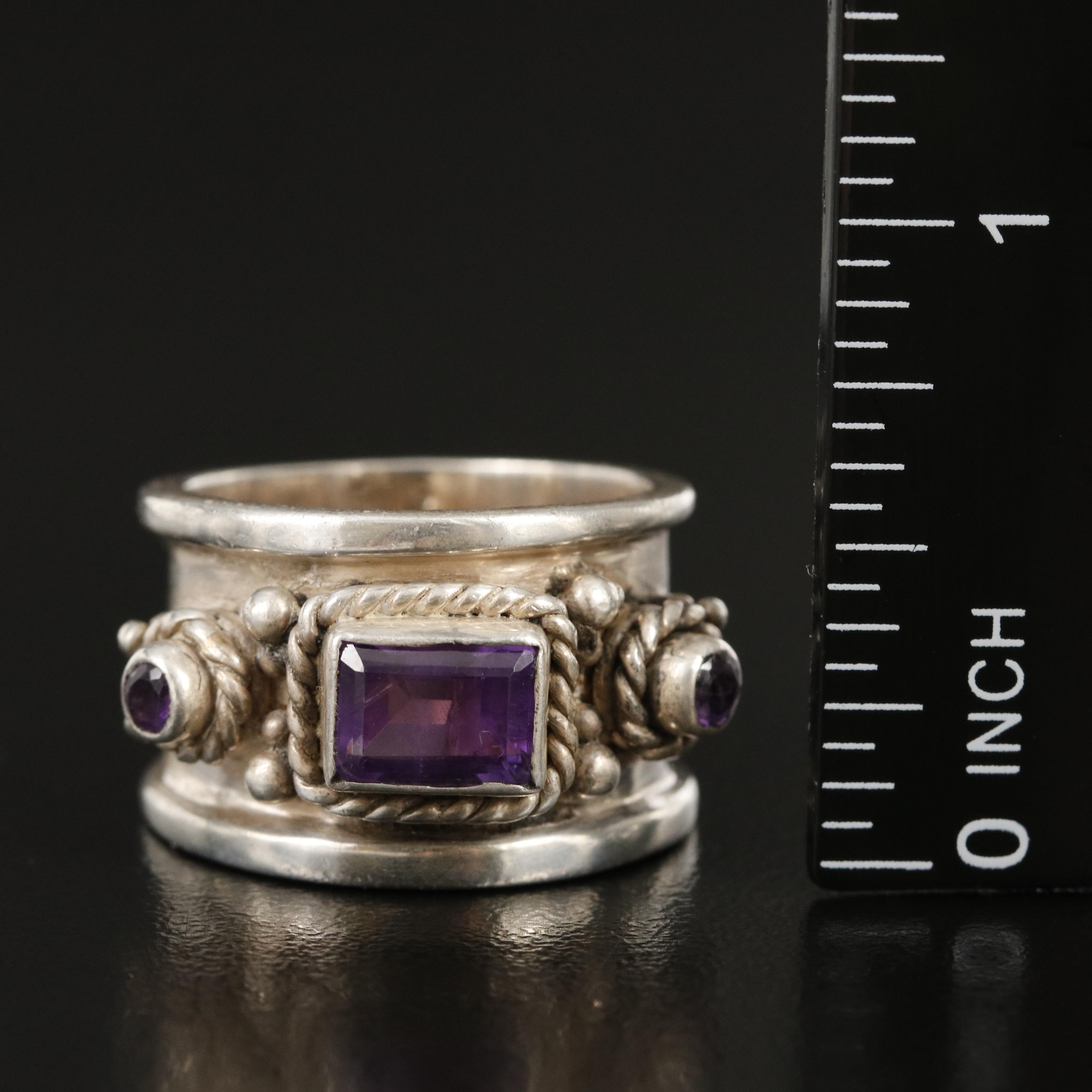 Sterling Amethyst Ring with Rope Trim