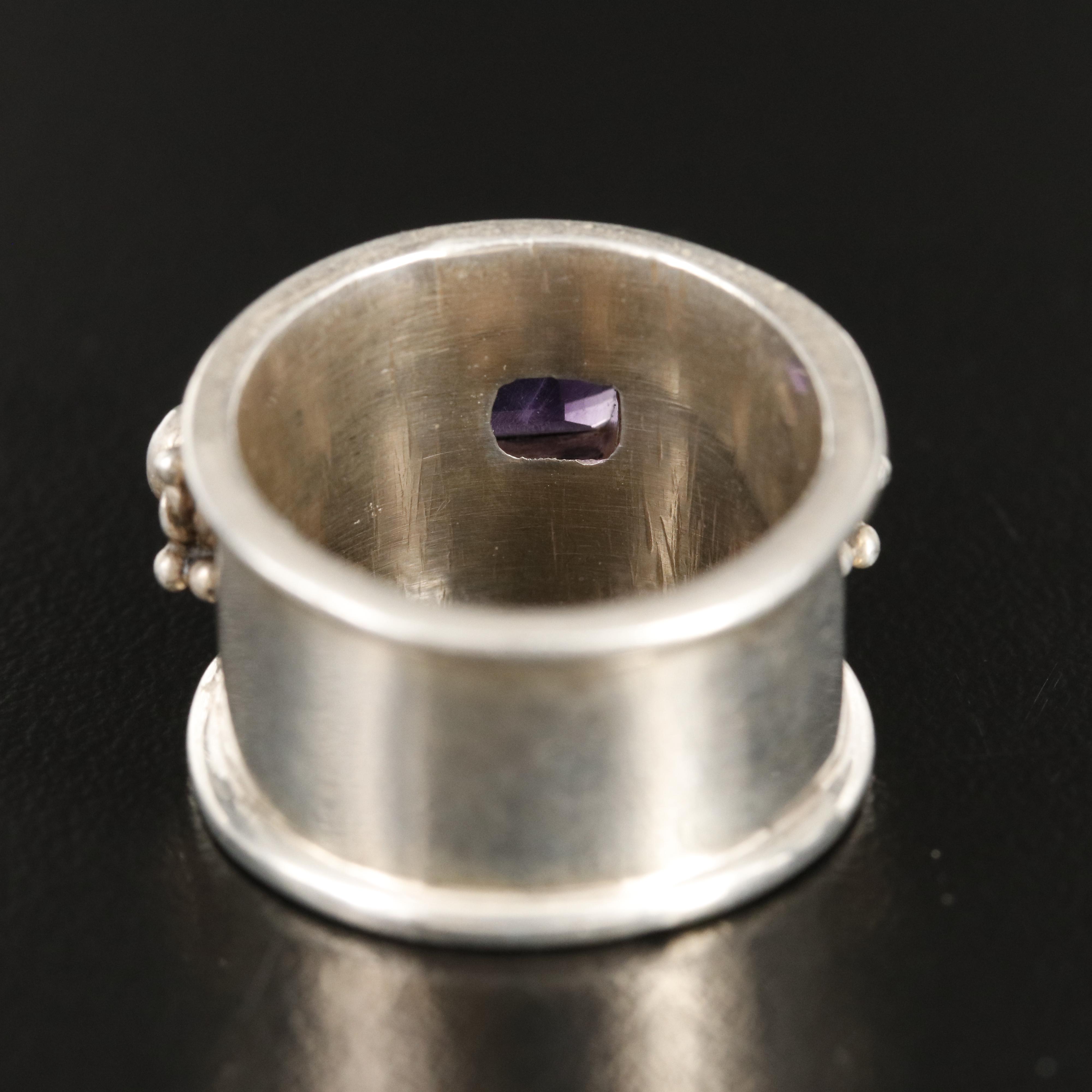 Sterling Amethyst Ring with Rope Trim