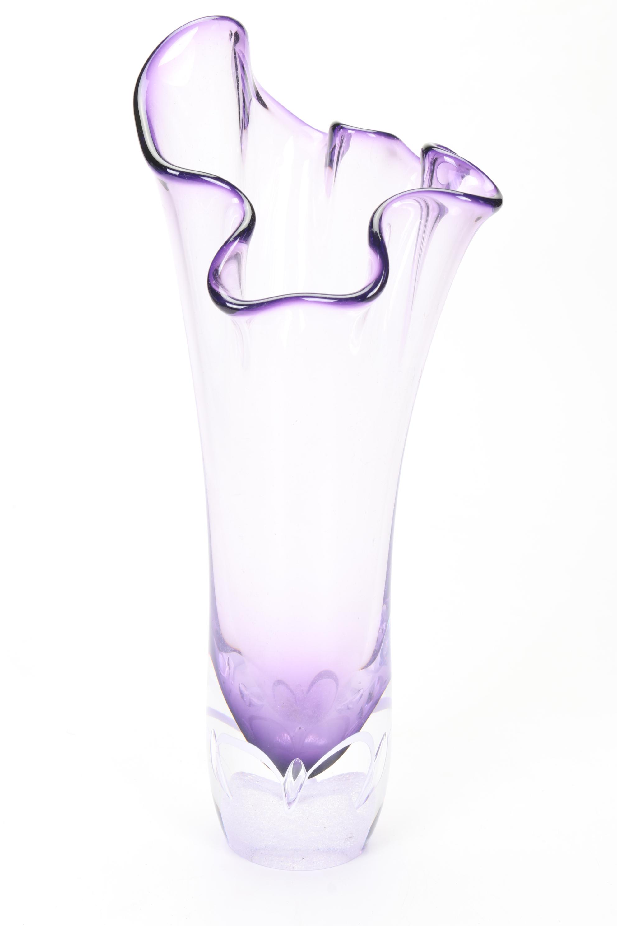 Signed Varsava Amethyst Glass Vase with Other Blown Glass Art Vases