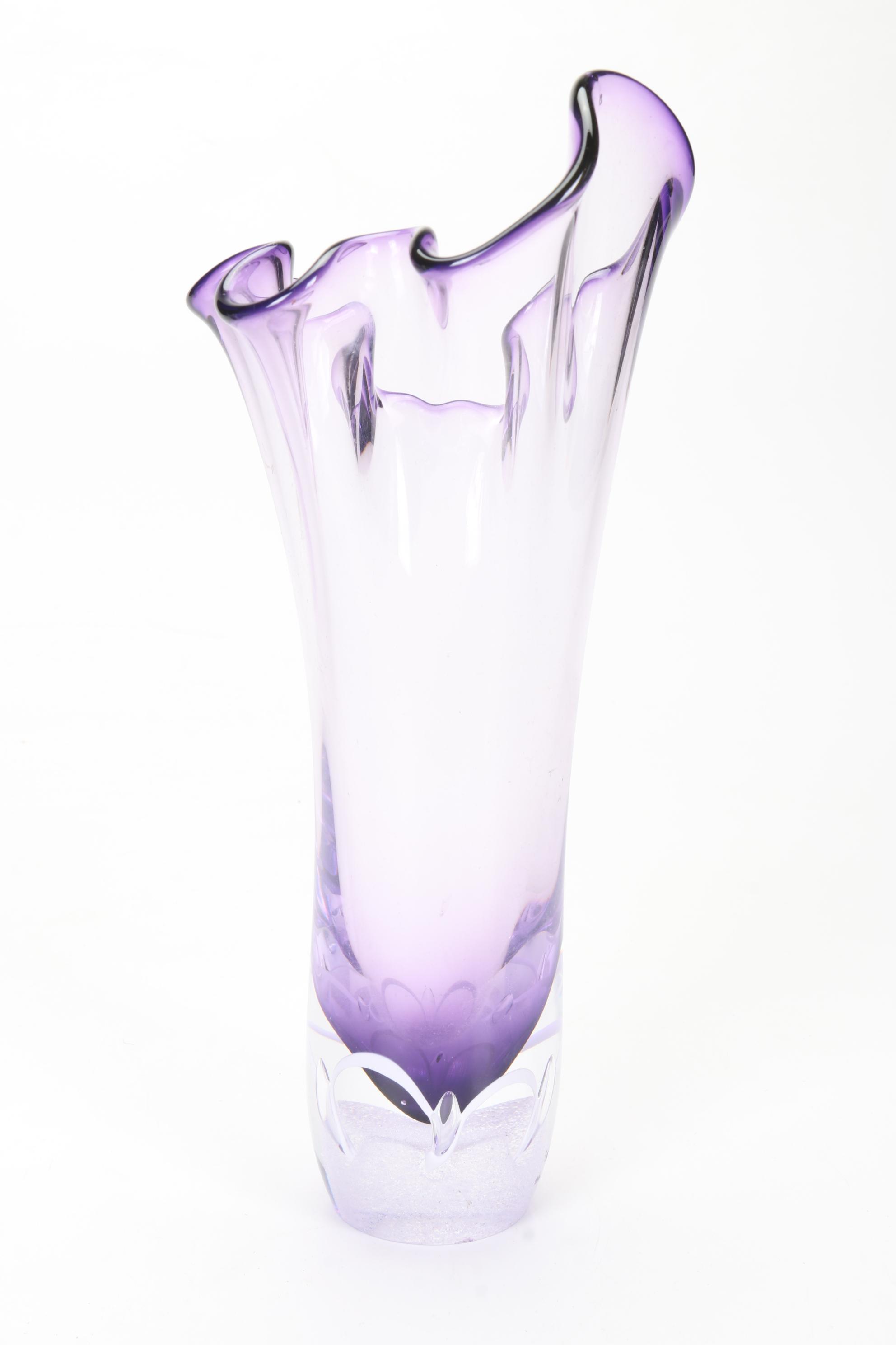 Signed Varsava Amethyst Glass Vase with Other Blown Glass Art Vases