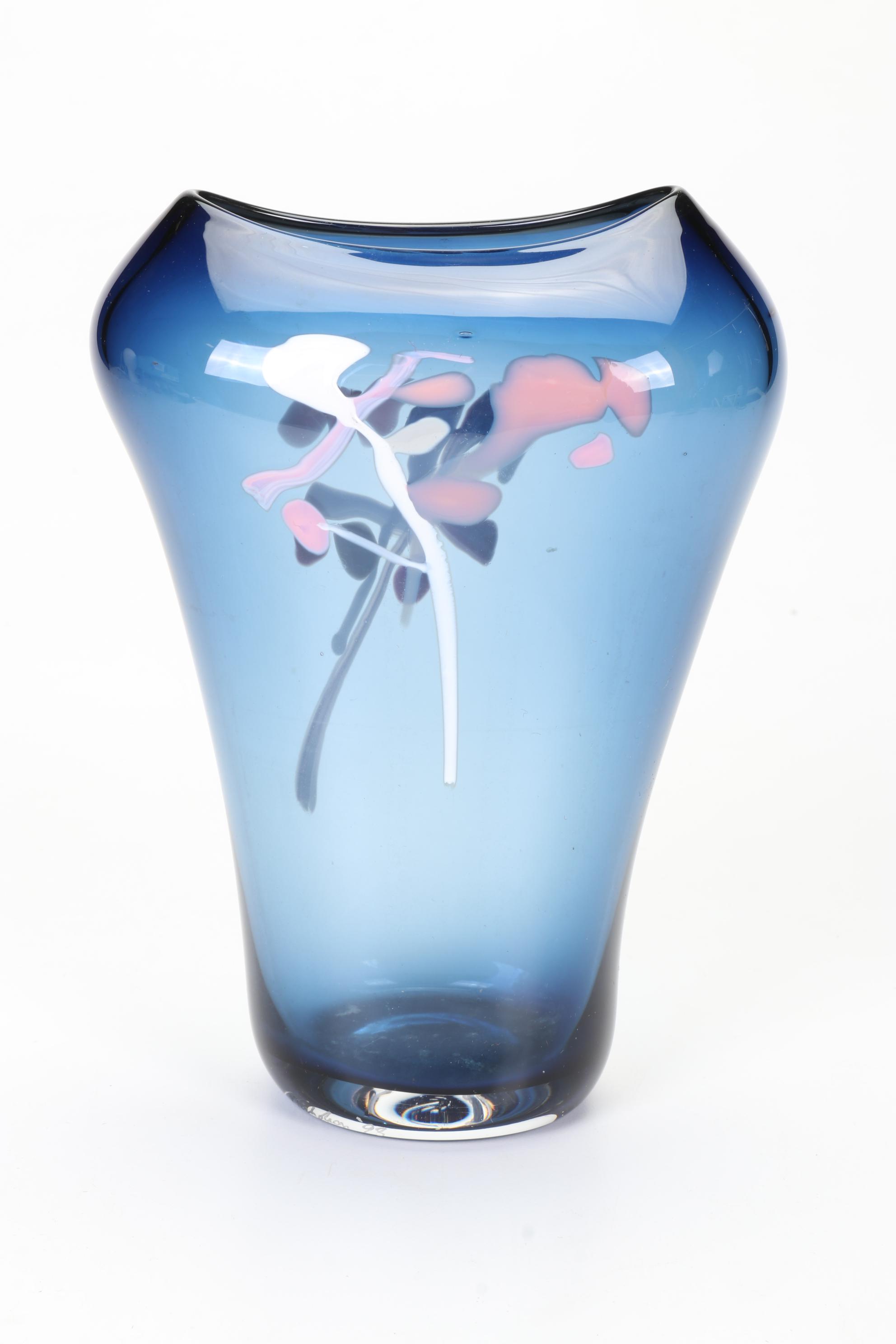 Signed Varsava Amethyst Glass Vase with Other Blown Glass Art Vases