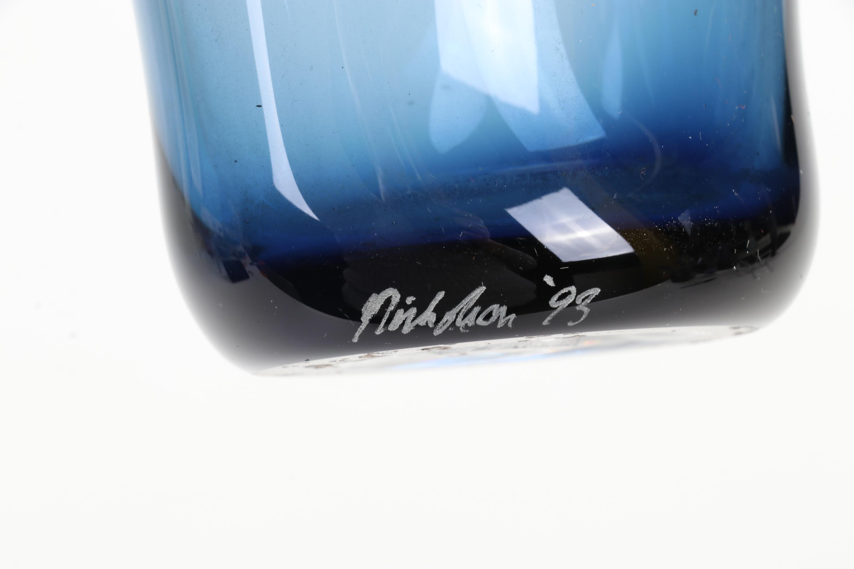 Signed Varsava Amethyst Glass Vase with Other Blown Glass Art Vases