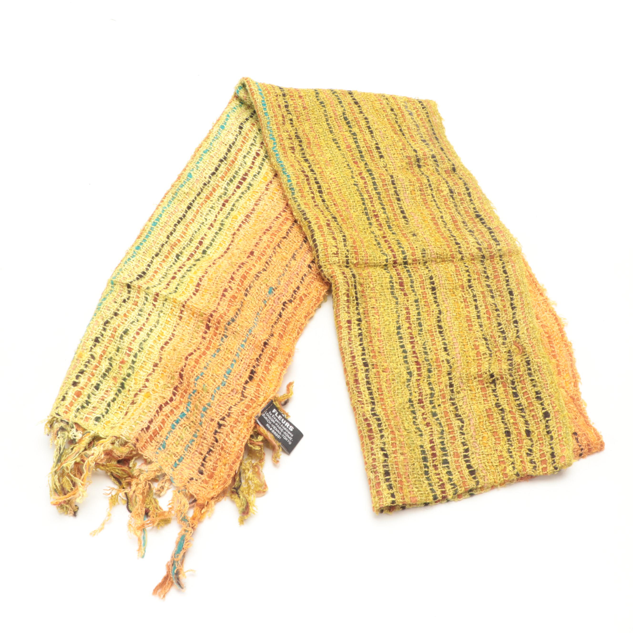 Multicolor Wool Tweed and Other Scarves with Faux Fur Pom-Pom Beanie