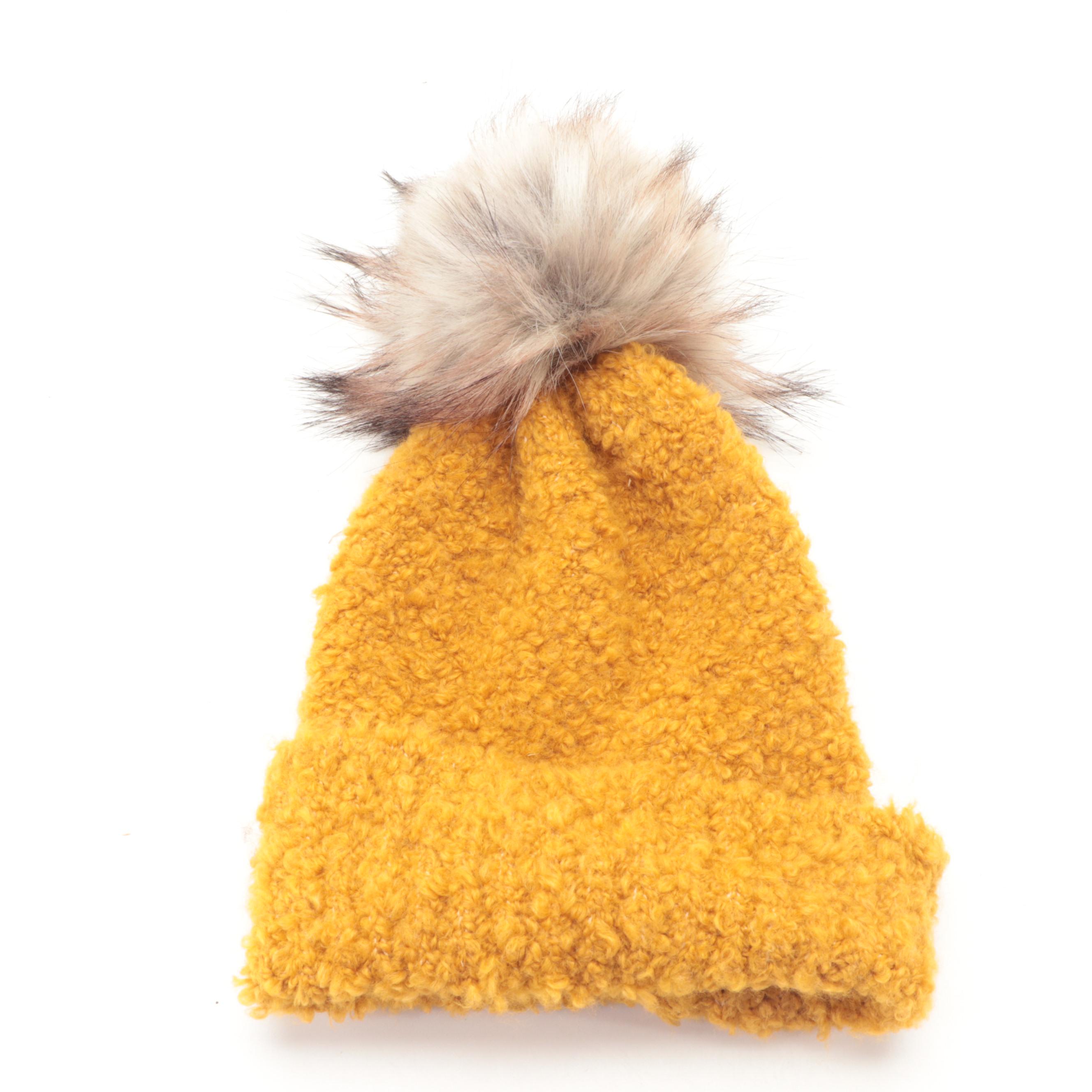 Multicolor Wool Tweed and Other Scarves with Faux Fur Pom-Pom Beanie