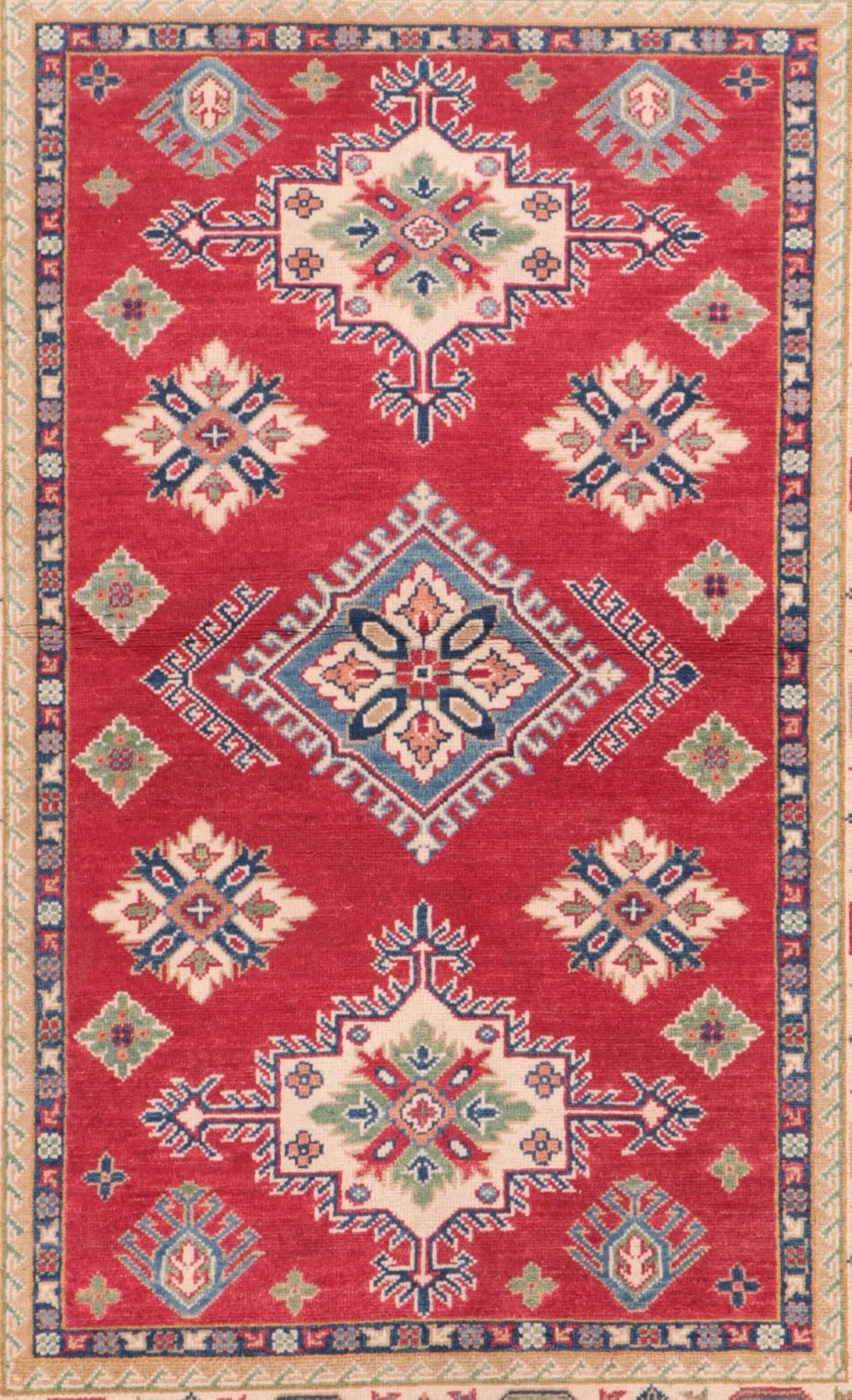 3'11 x 5'8 Hand-Knotted Pakistani Kazak Area Rug