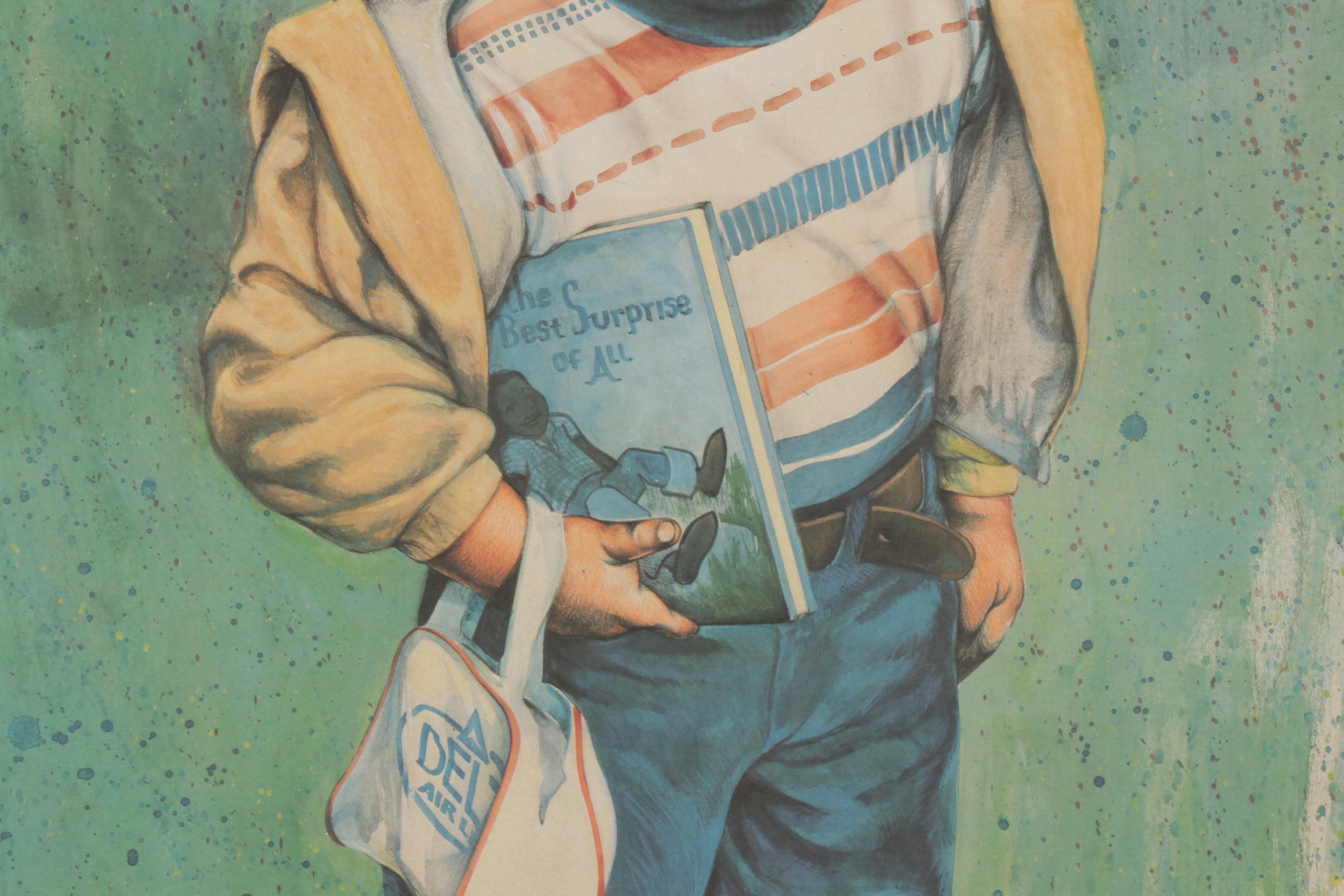Jim F. Young Offset Lithograph of Young Boy Holding Book, Circa 1970