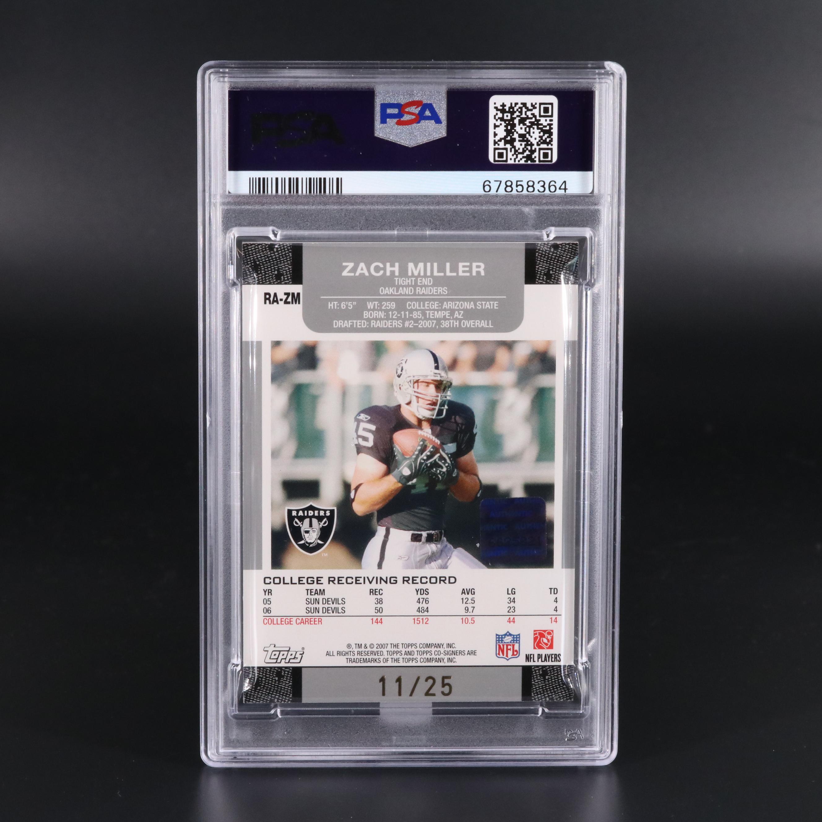 2007 Topps Co Signers Rookie Autograph Gold Zach Miller 11/25 PSA 9 #RA-ZM