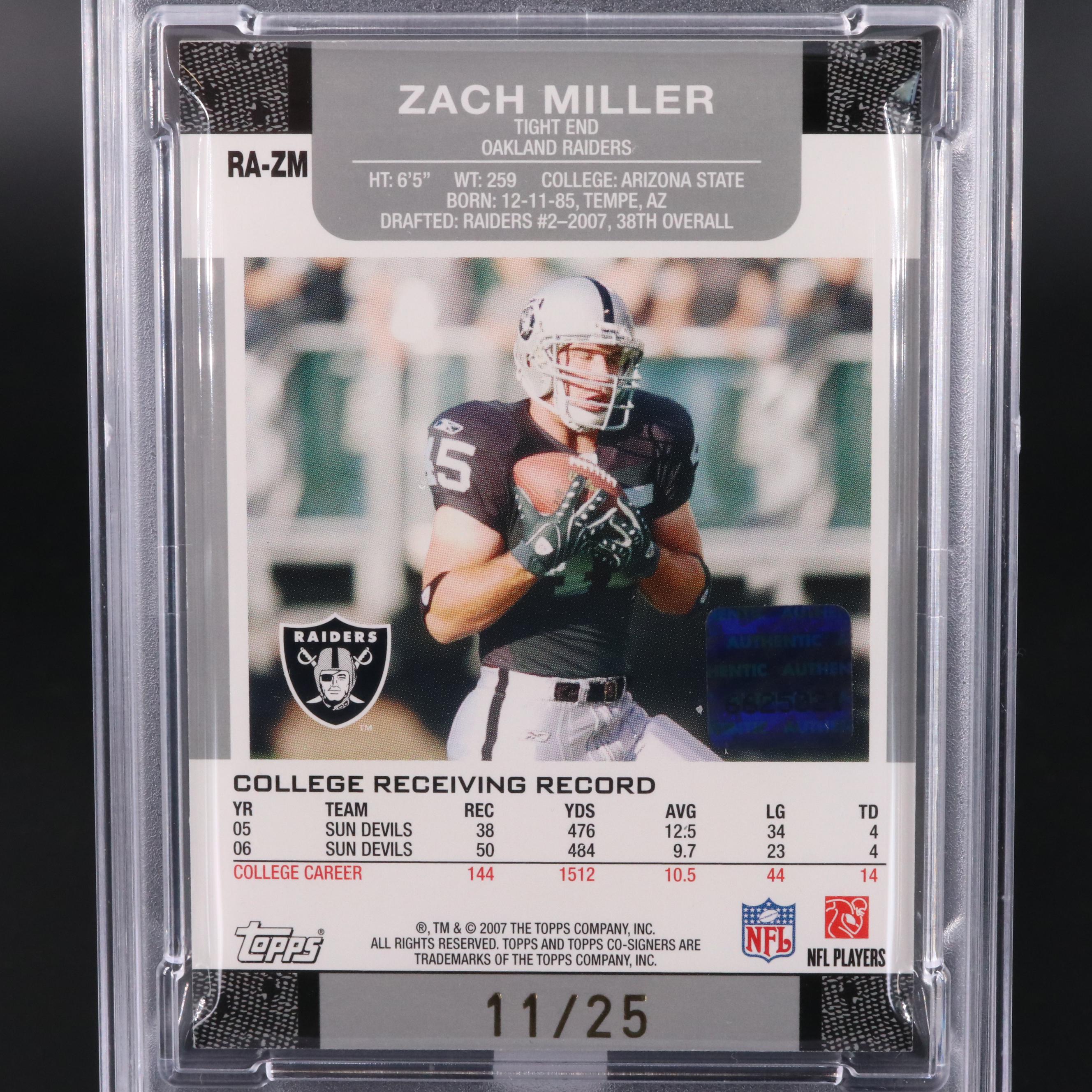 2007 Topps Co Signers Rookie Autograph Gold Zach Miller 11/25 PSA 9 #RA-ZM