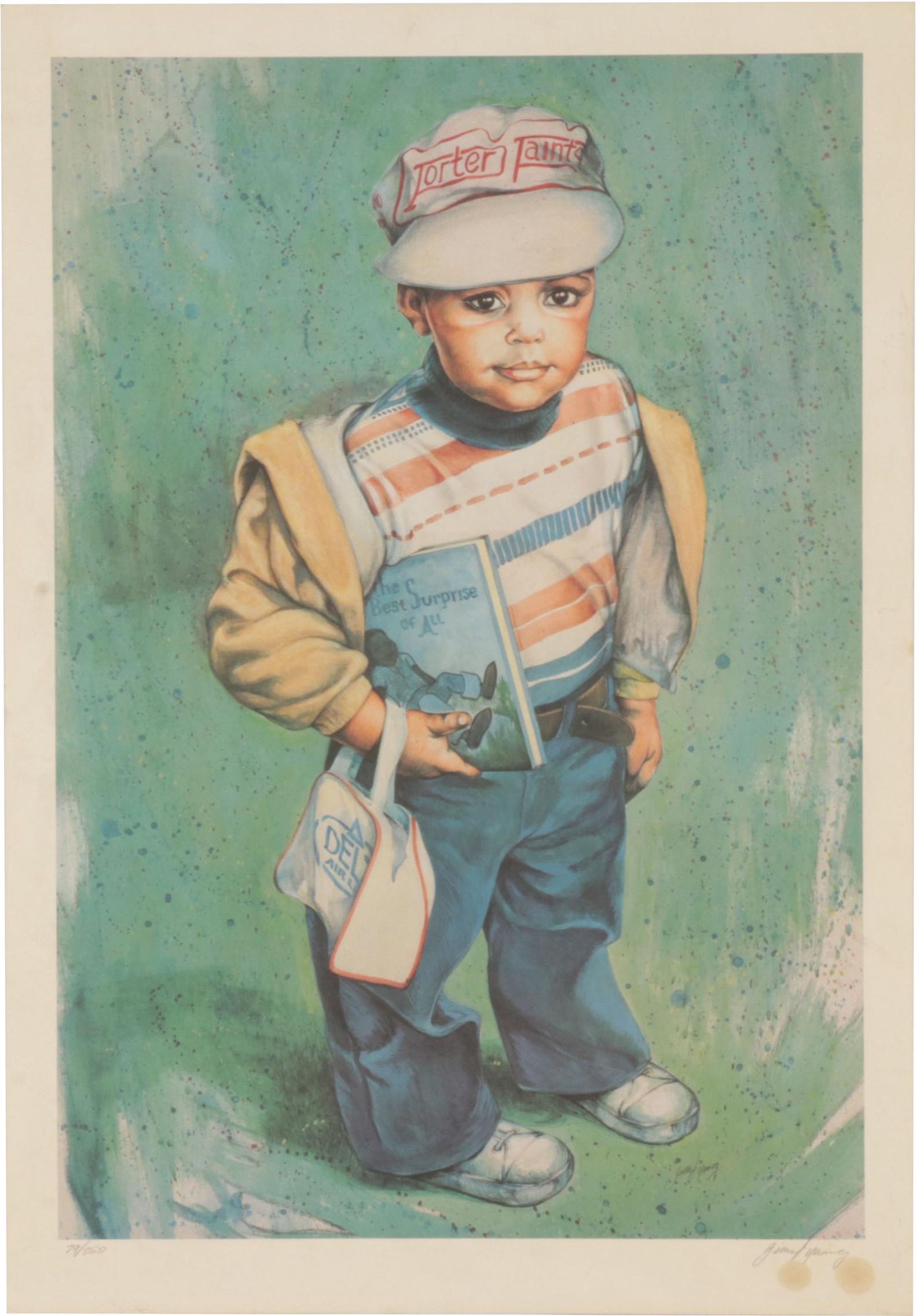 Jim F. Young Offset Lithograph of Young Boy Holding Book, Circa 1970