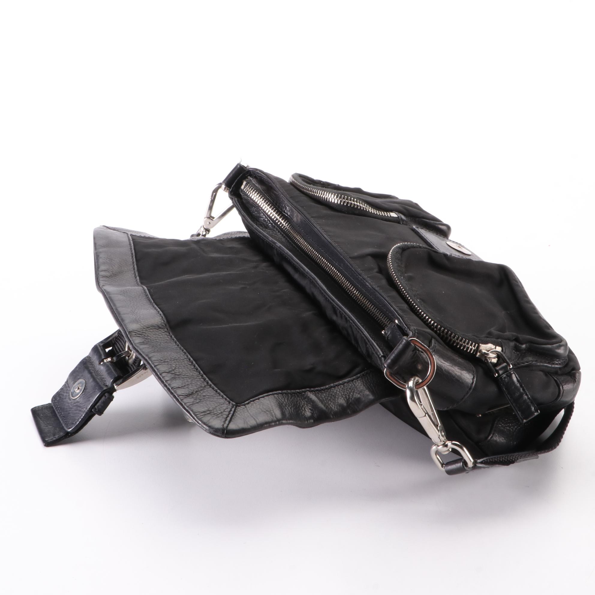 Prada Double Pocket Buckle Flap Bag in Black Nylon Gabardine and Leather