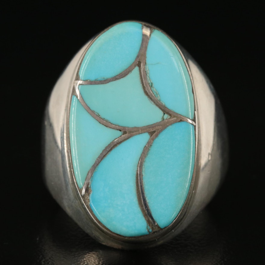 Bessie & Frank Vacit Zuni Sterling Turquoise Inlay Ring