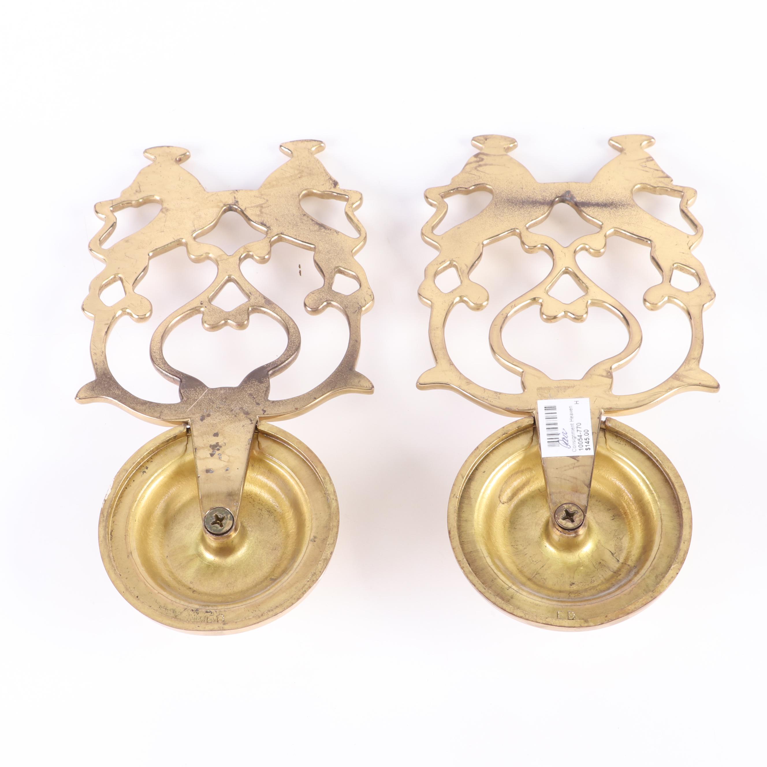EB Pair of Colonial Style Brass Candle Sconces