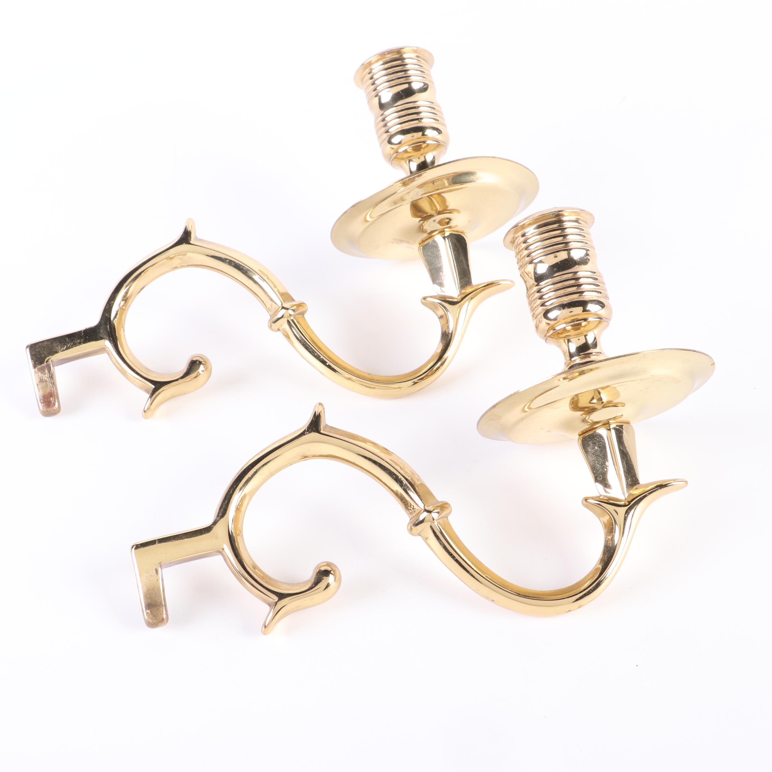 EB Pair of Colonial Style Brass Candle Sconces