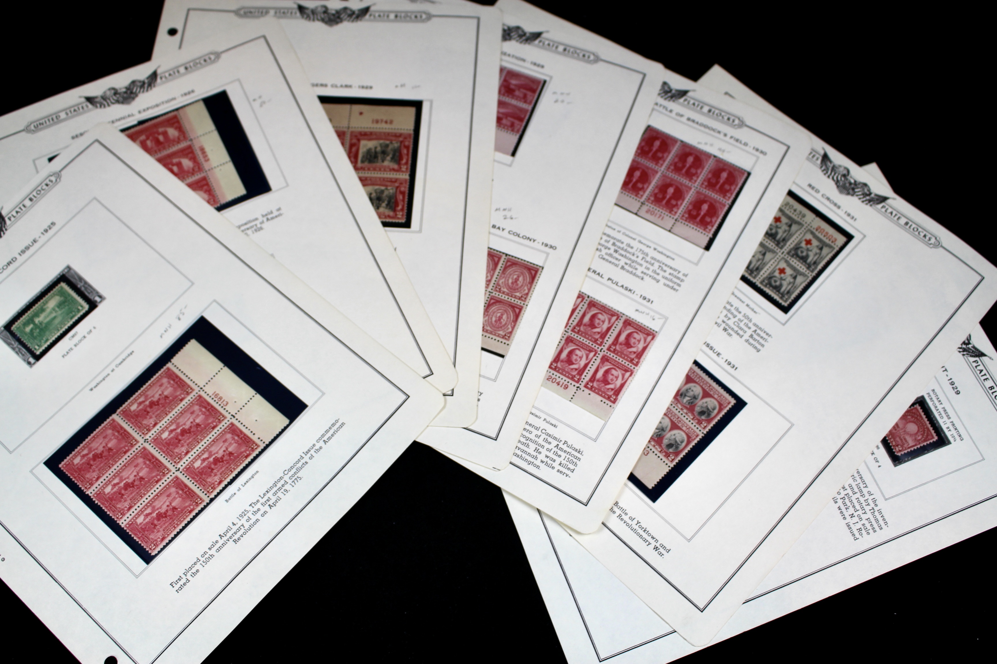 Twelve Early U.S. Stamp Plate Blocks