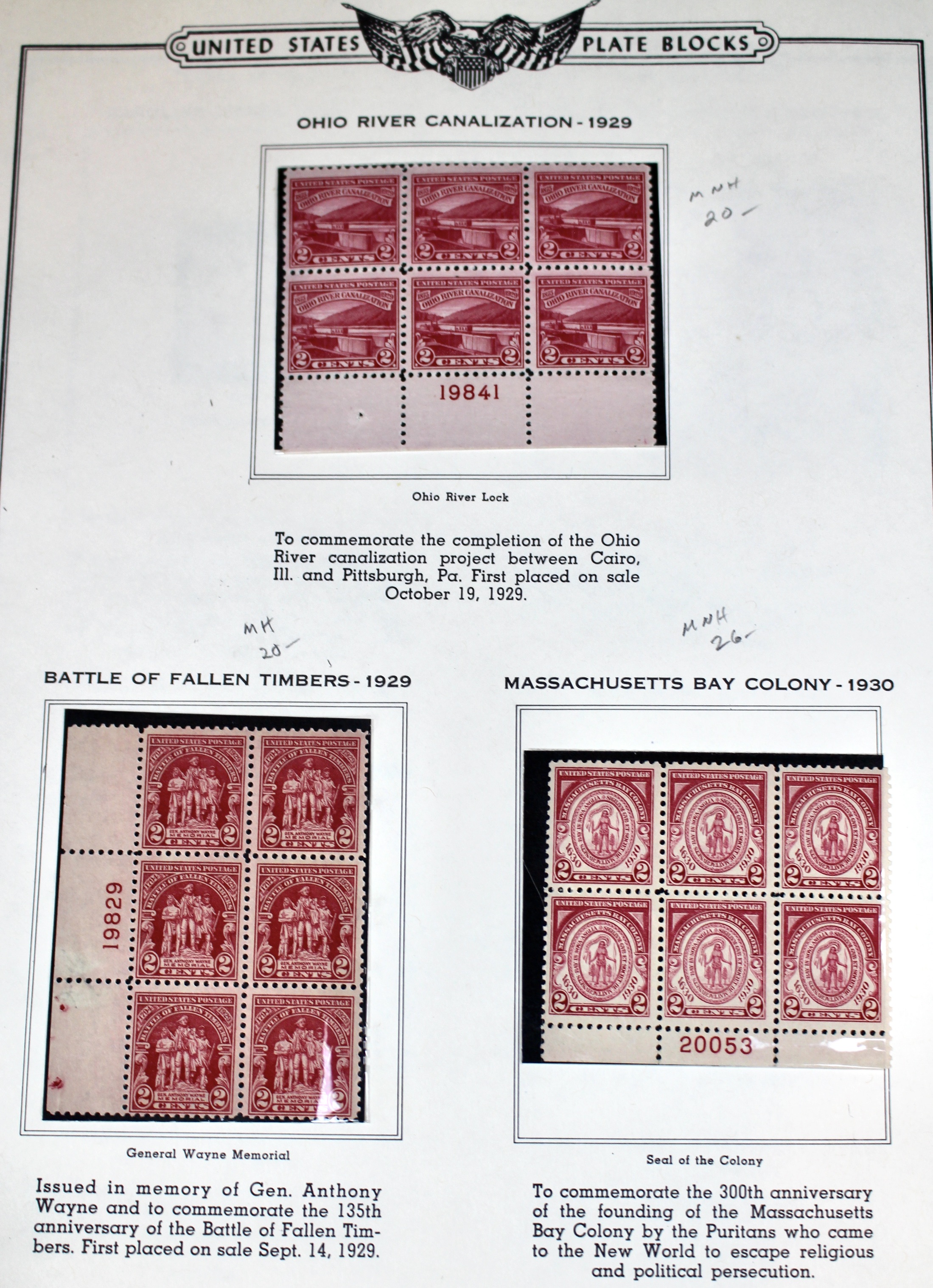 Twelve Early U.S. Stamp Plate Blocks