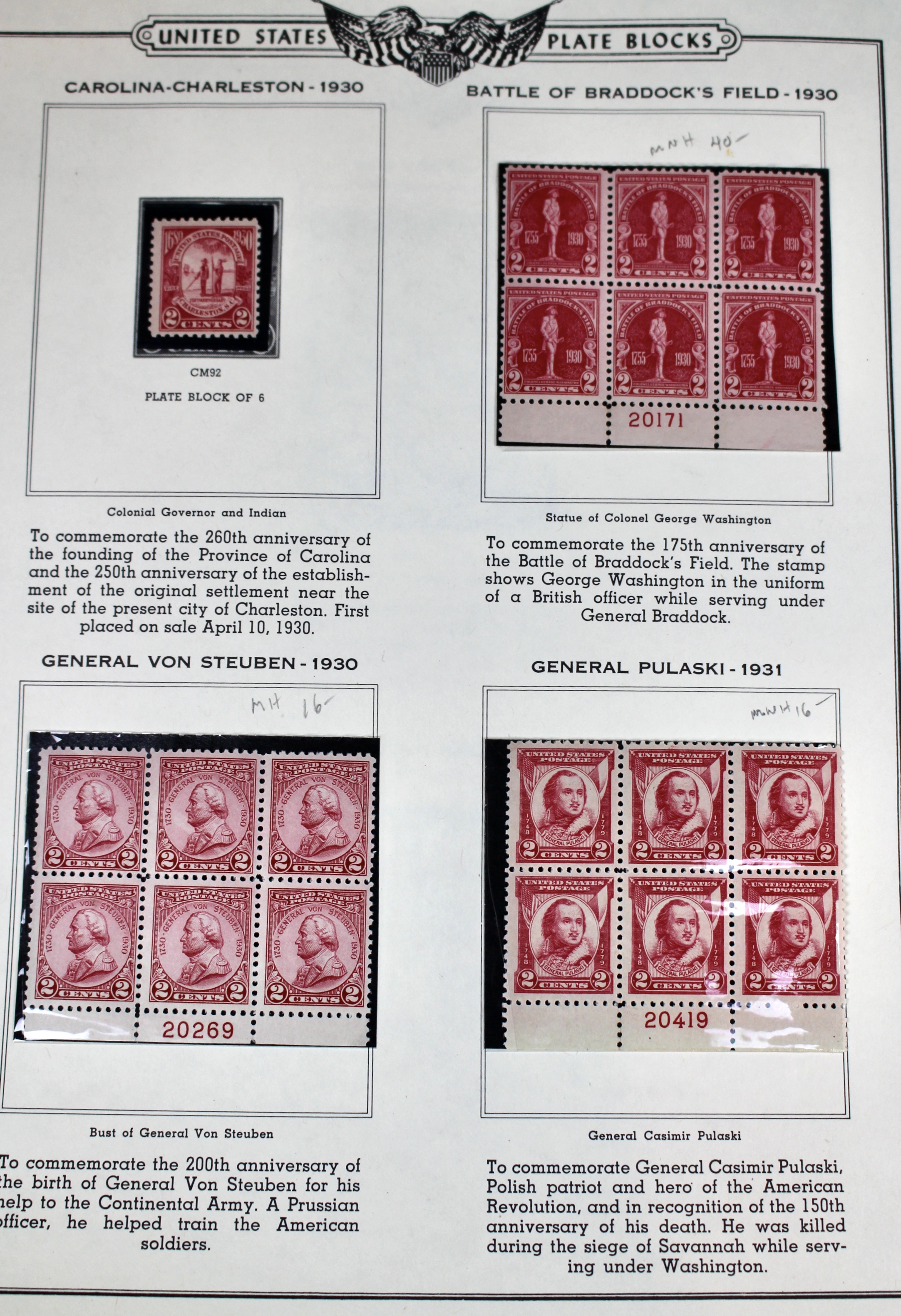 Twelve Early U.S. Stamp Plate Blocks