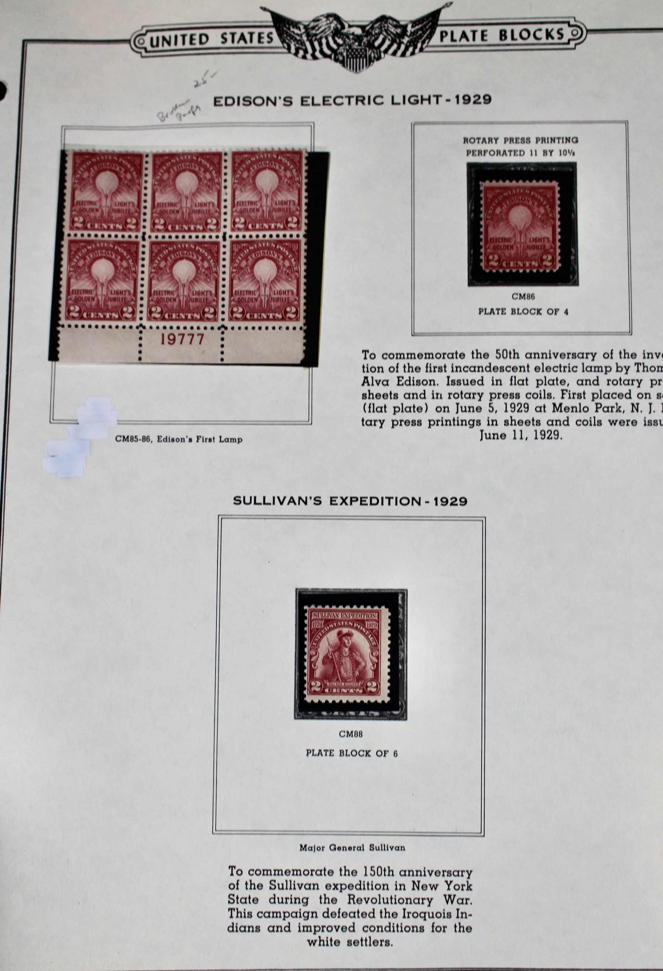 Twelve Early U.S. Stamp Plate Blocks