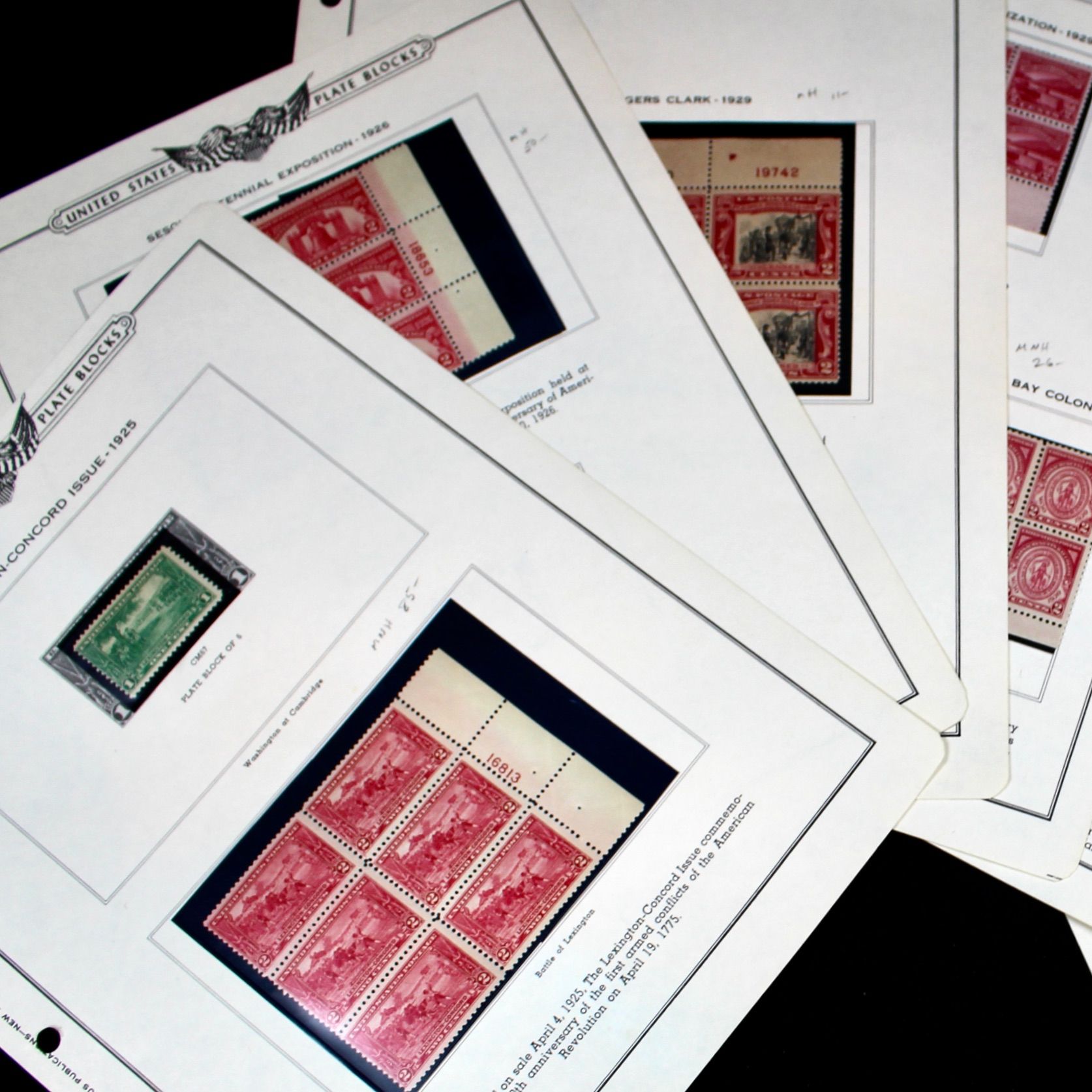 Twelve Early U.S. Stamp Plate Blocks