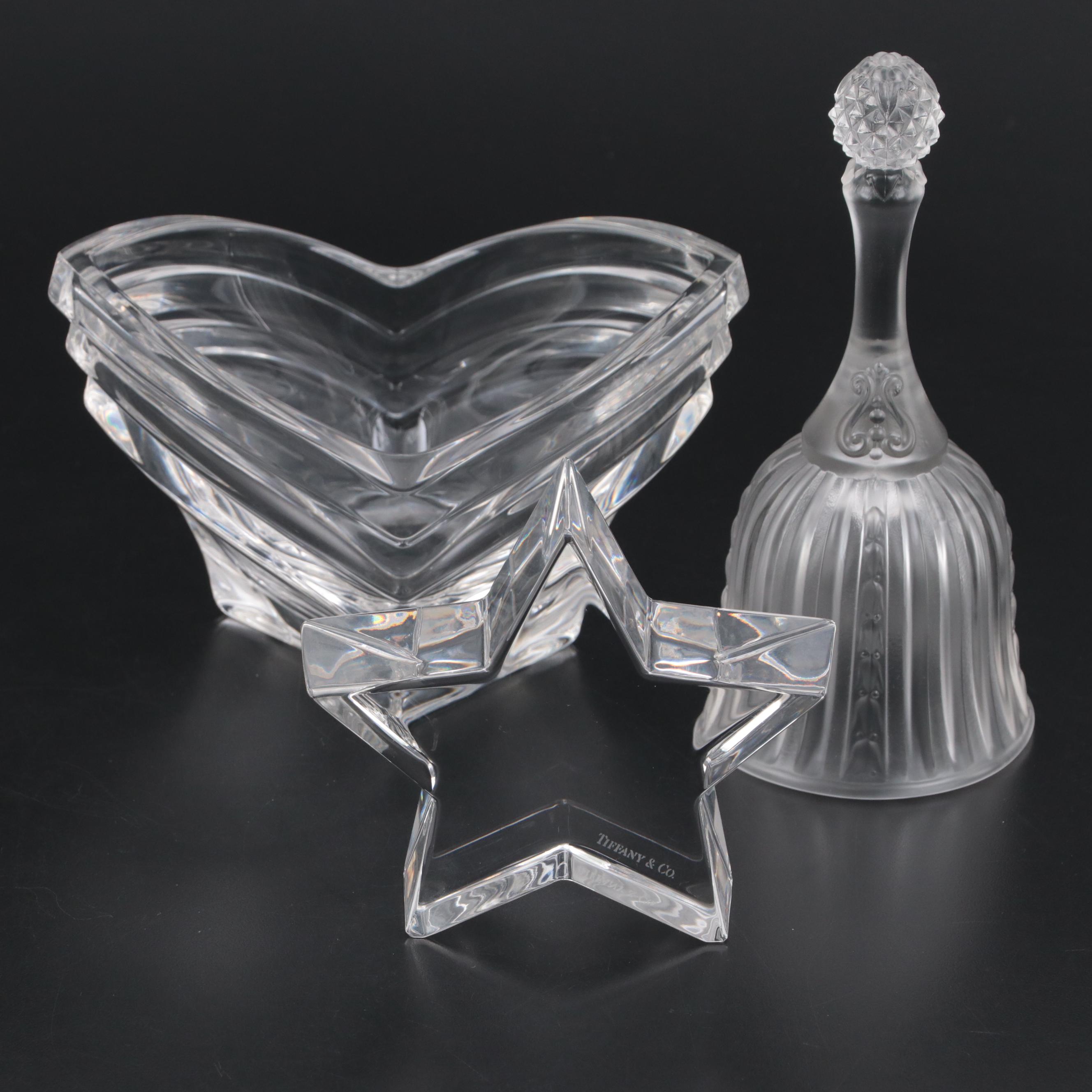 Tiffany & Co. Crystal Paperweight with Mikasa "Deco" Bowl and Fenton Bell