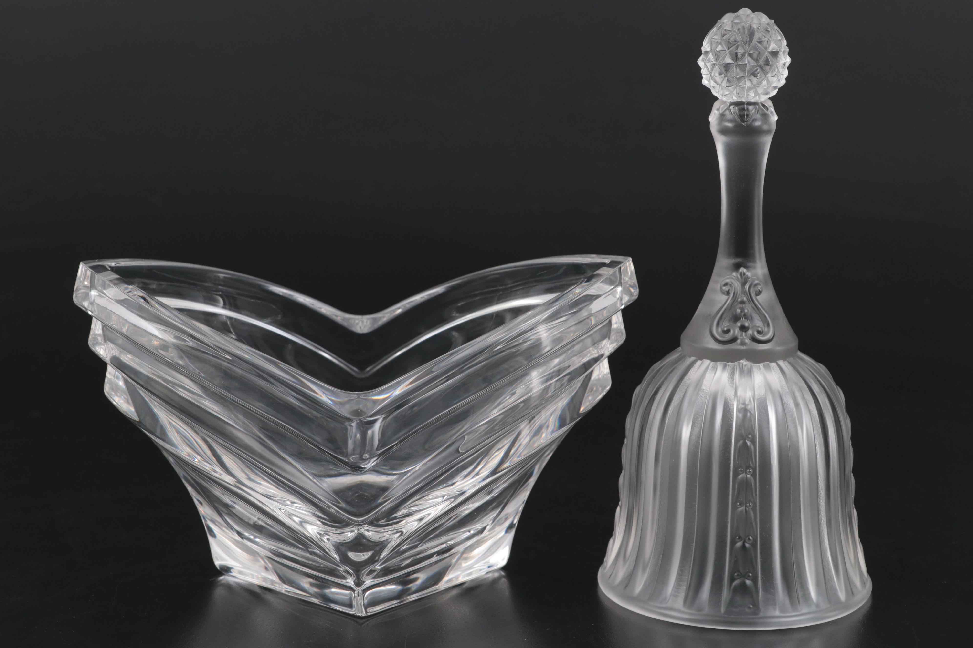 Tiffany & Co. Crystal Paperweight with Mikasa "Deco" Bowl and Fenton Bell
