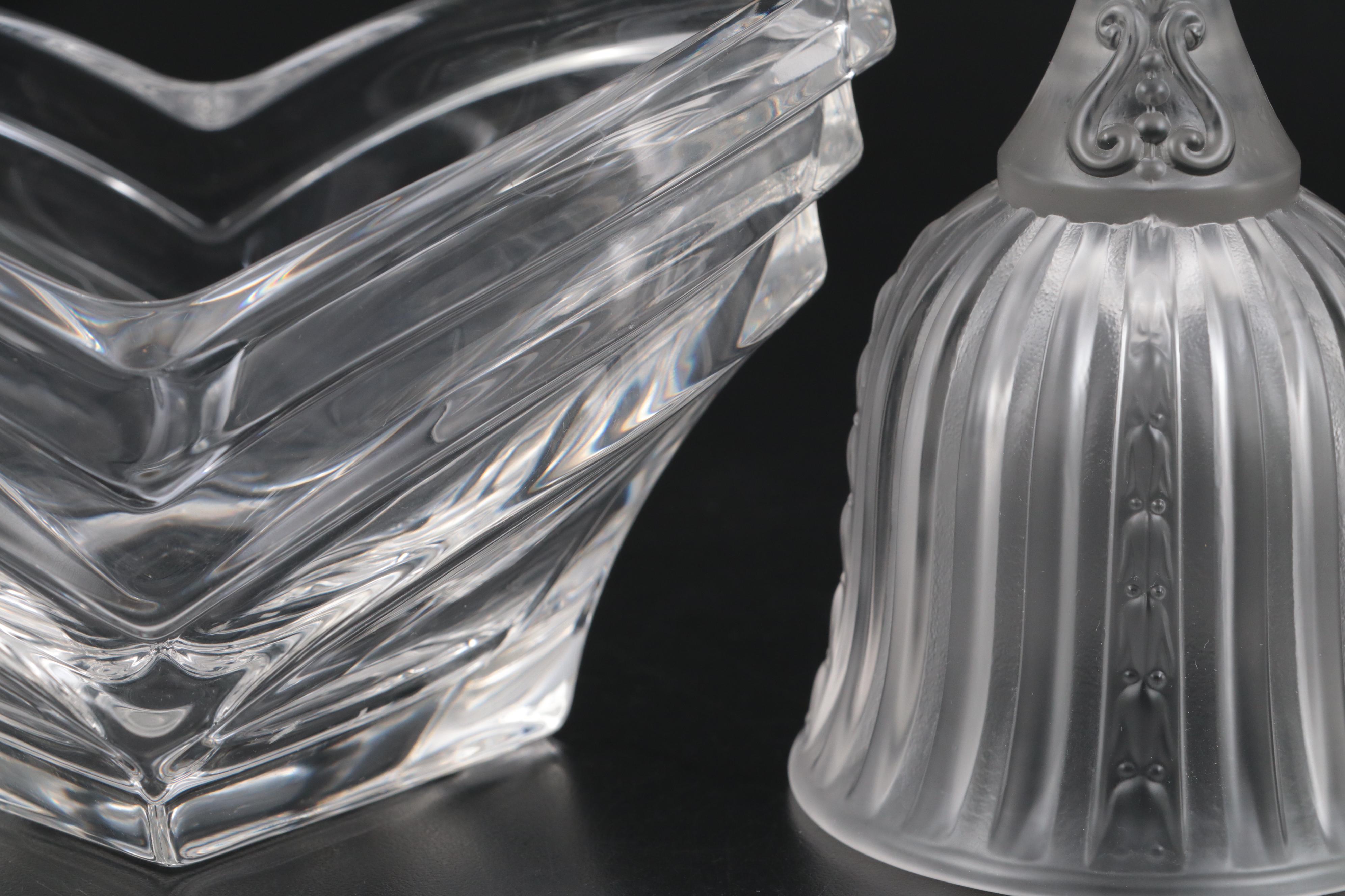 Tiffany & Co. Crystal Paperweight with Mikasa "Deco" Bowl and Fenton Bell