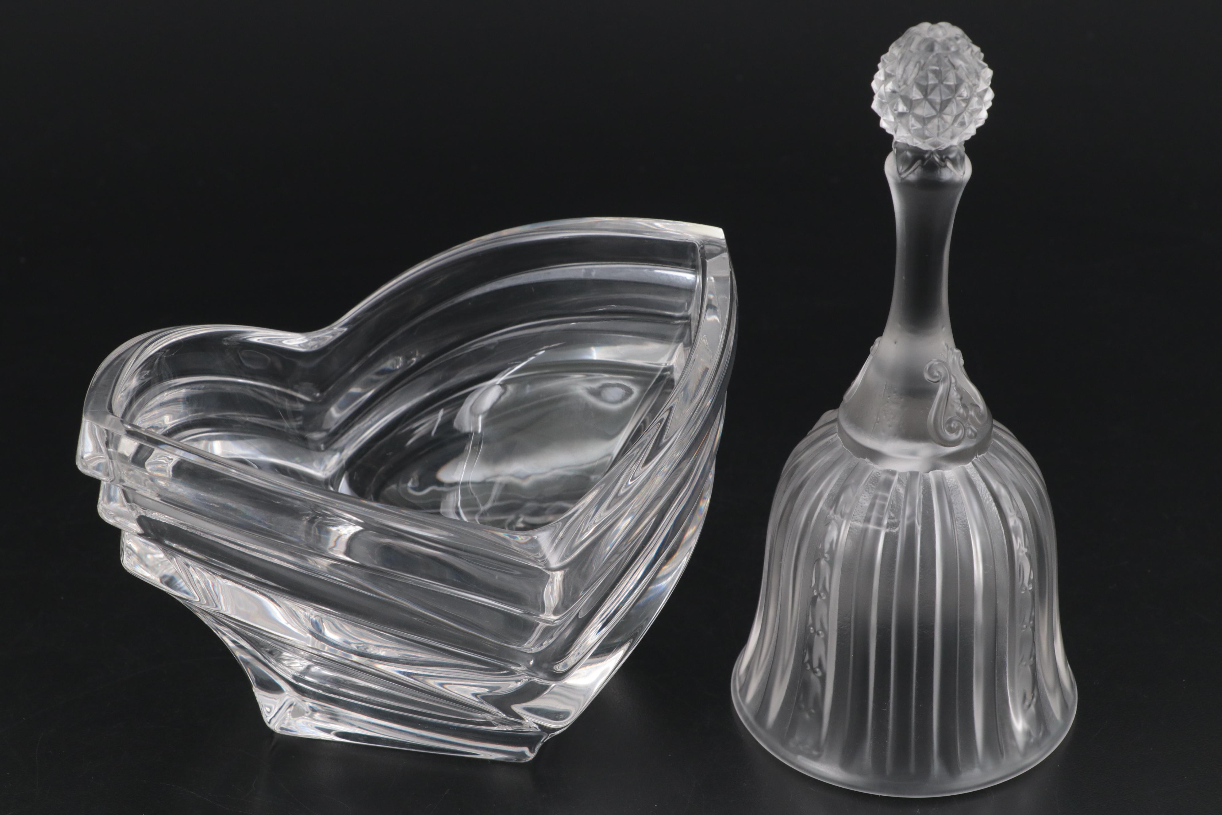 Tiffany & Co. Crystal Paperweight with Mikasa "Deco" Bowl and Fenton Bell