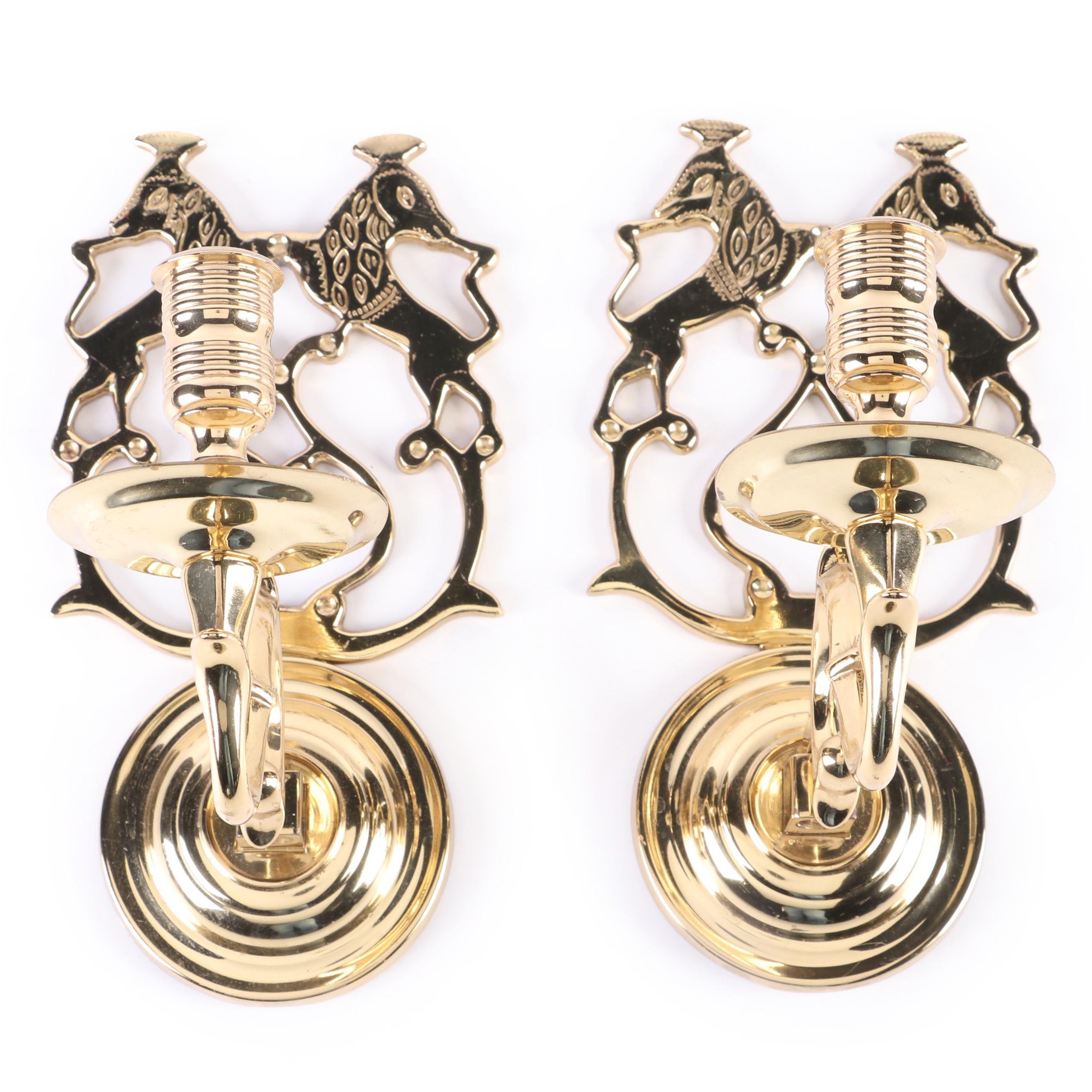 EB Pair of Colonial Style Brass Candle Sconces