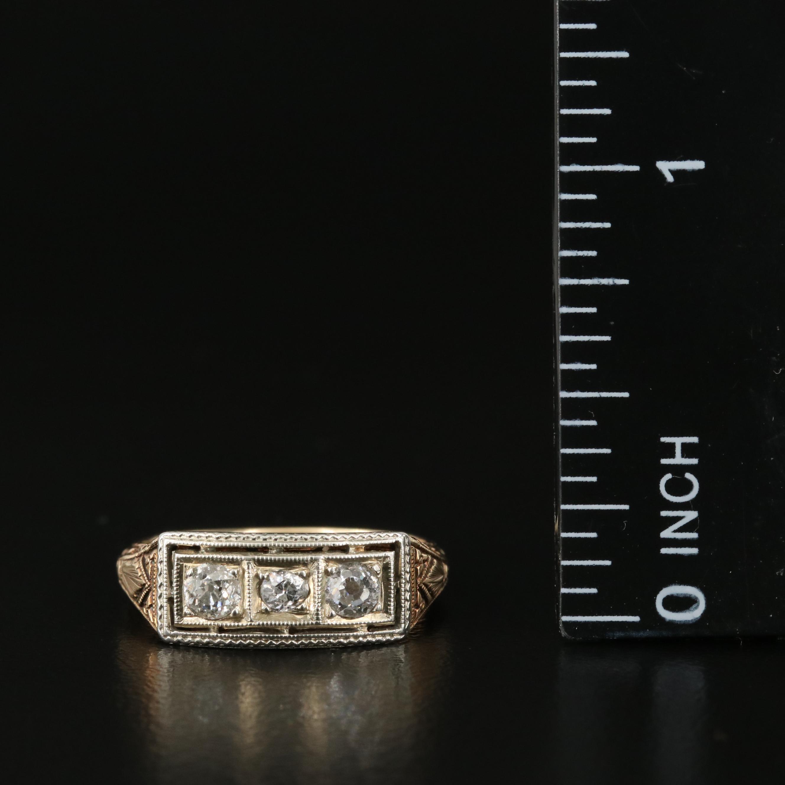 Antique 14K 0.33 CTW Diamond Ring with 18K Accents