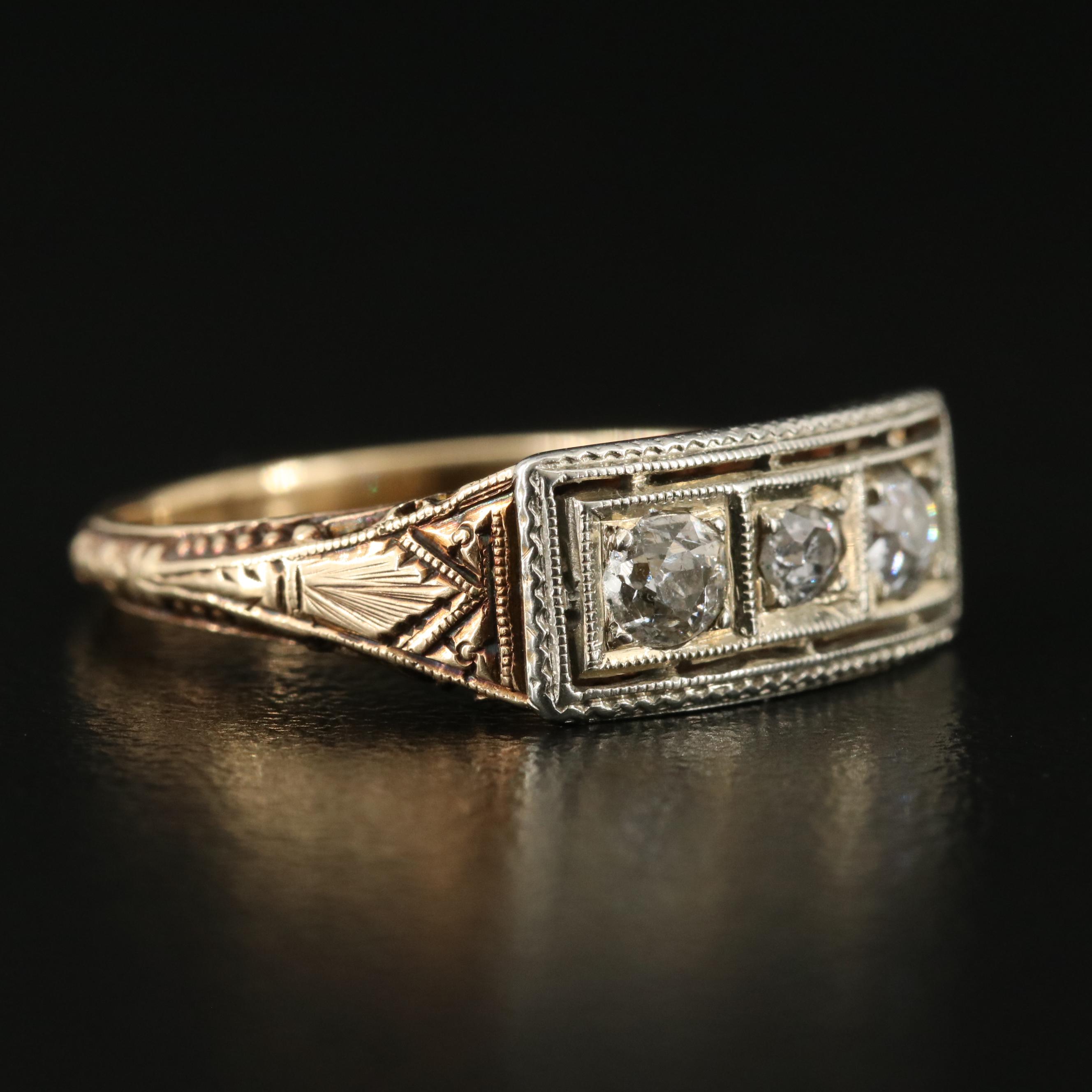 Antique 14K 0.33 CTW Diamond Ring with 18K Accents