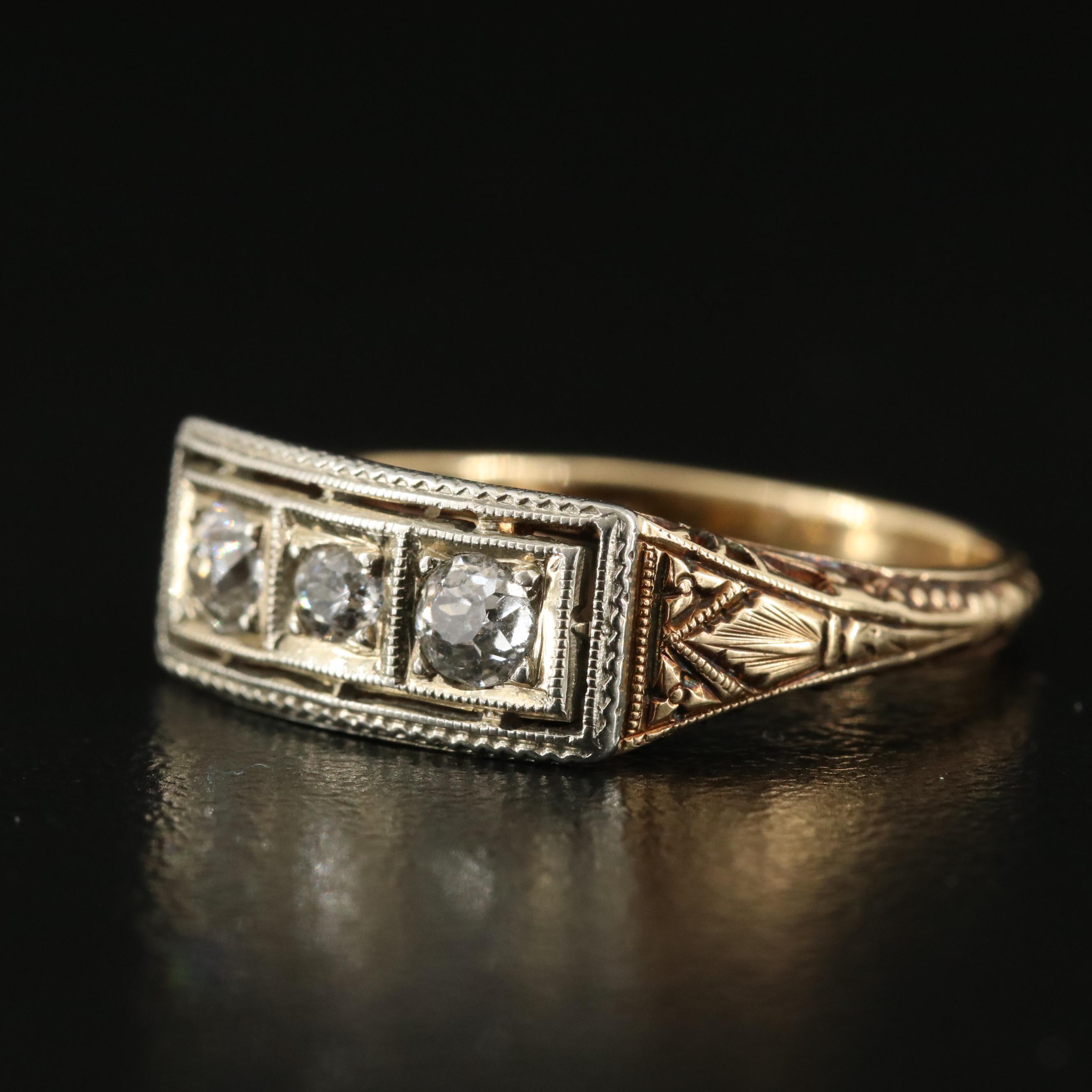 Antique 14K 0.33 CTW Diamond Ring with 18K Accents
