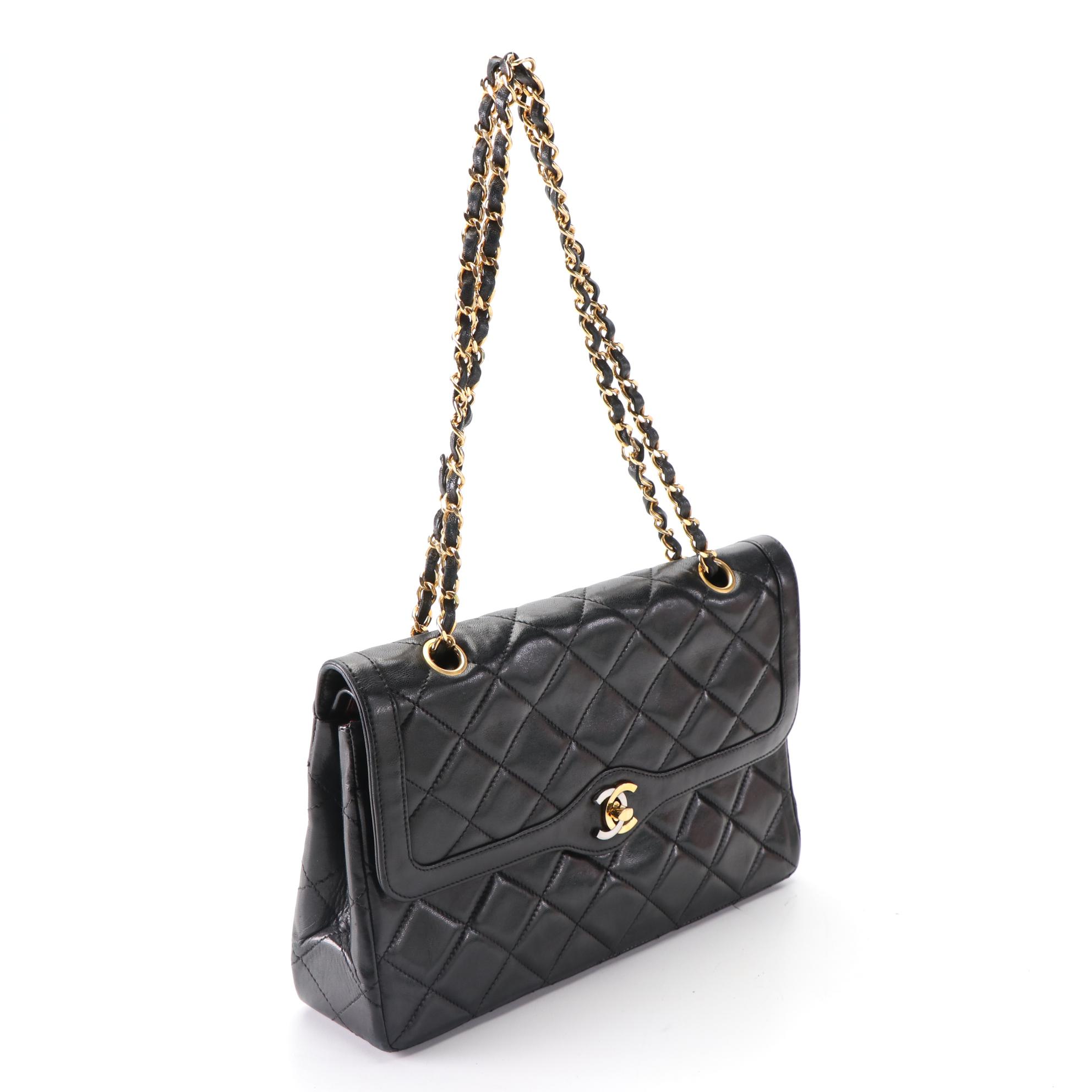 Chanel Double Flap Shoulder Bag in Black Quilted Lambskin