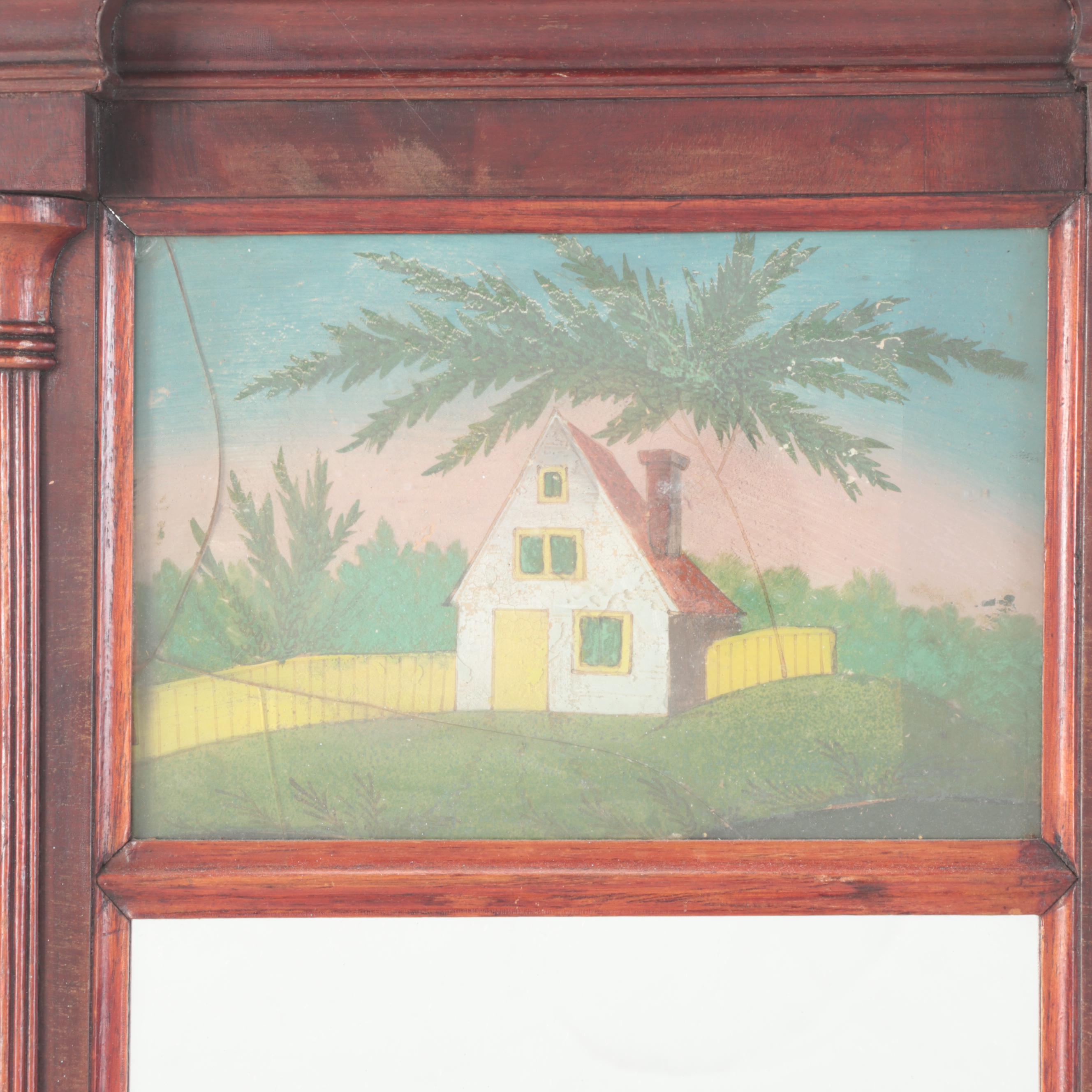 Late Federal Églomisé Mahogany Split Column Wall Mirror