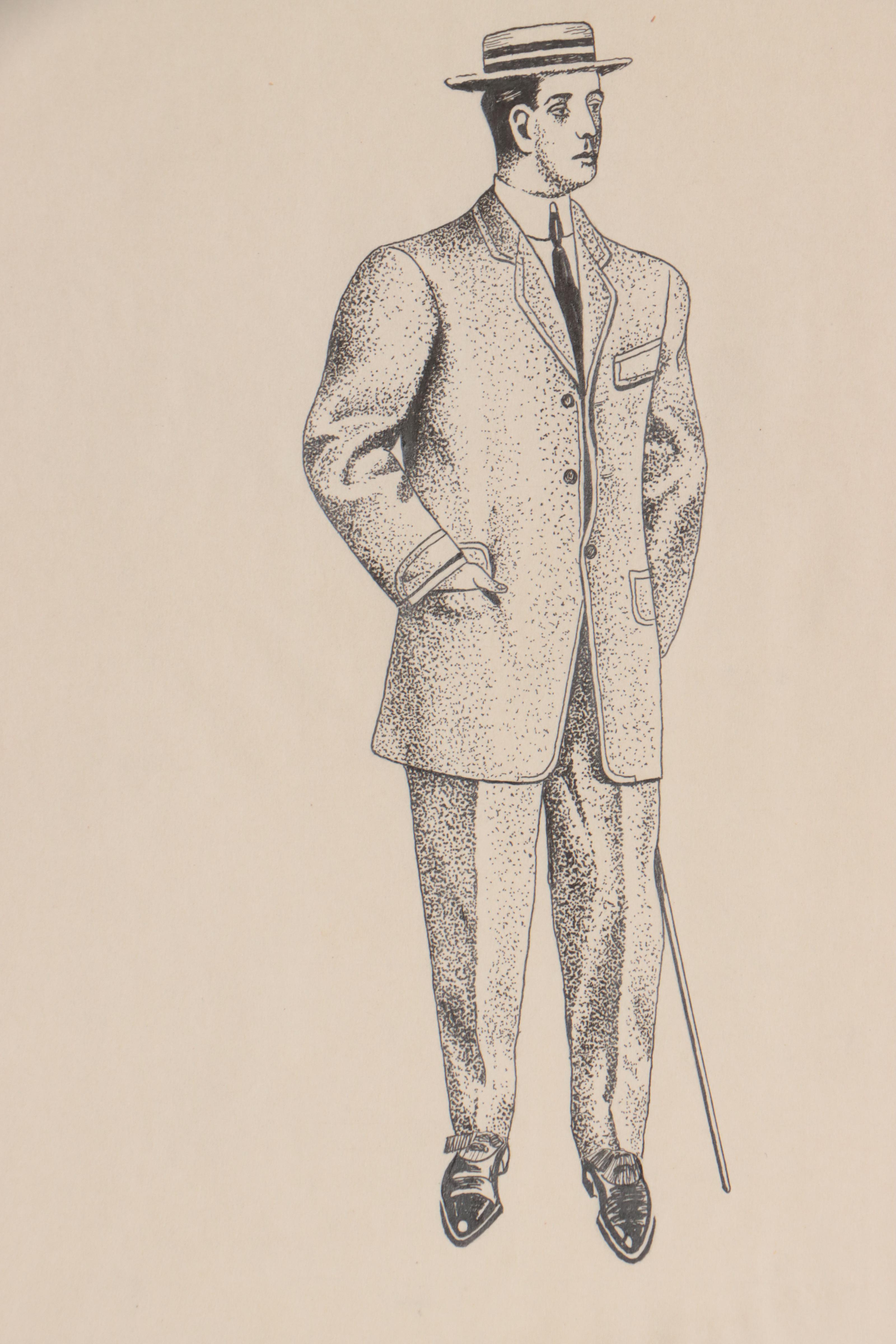 Ink Drawings of Fashionable Gentleman, Early 20th Century