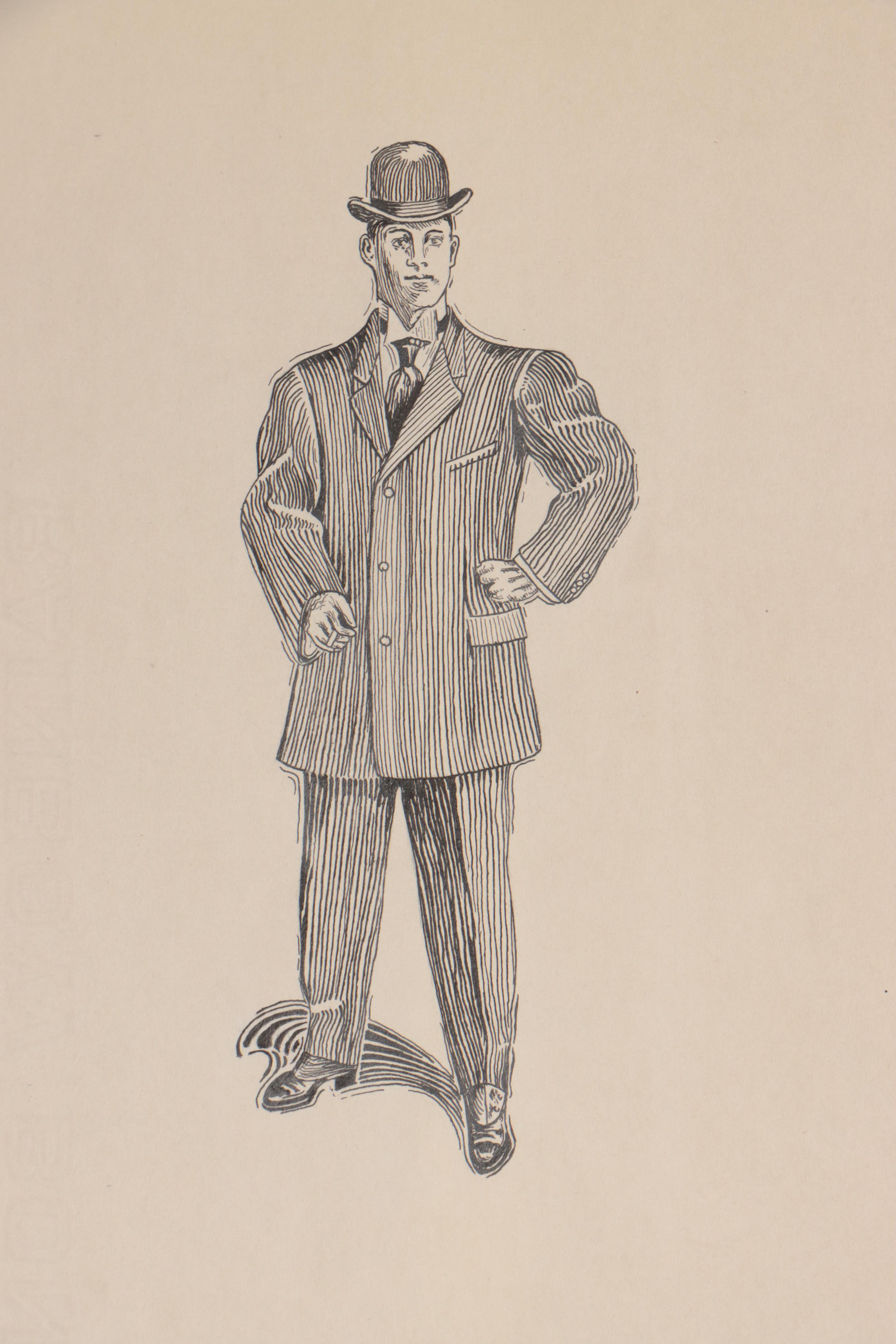 Ink Drawings of Fashionable Gentleman, Early 20th Century