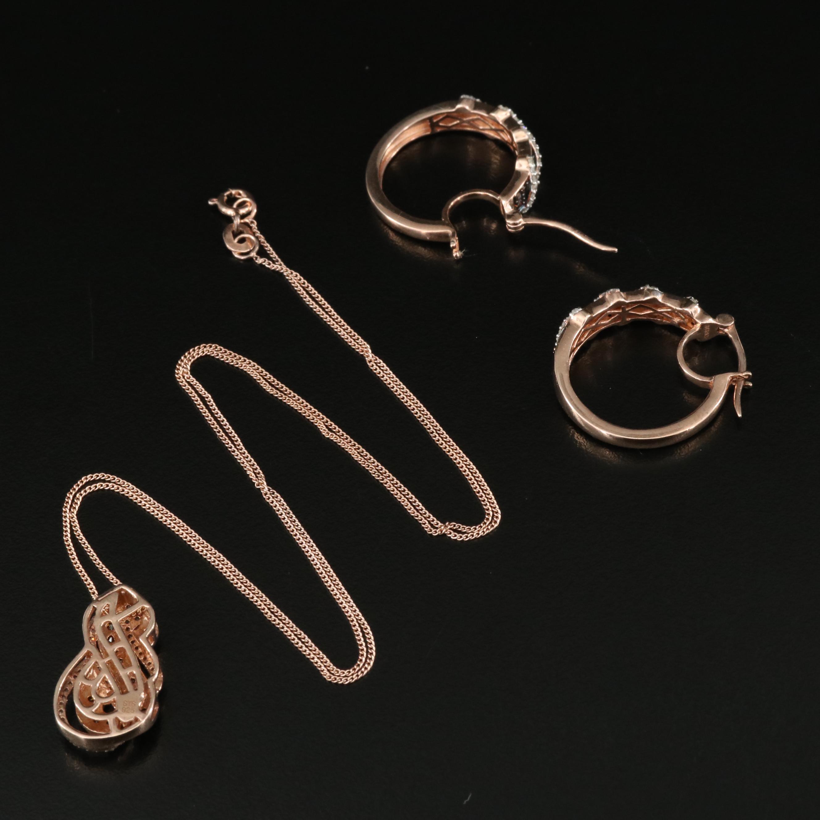 Sterling Diamond Infinity Necklace and Hoop Earrings