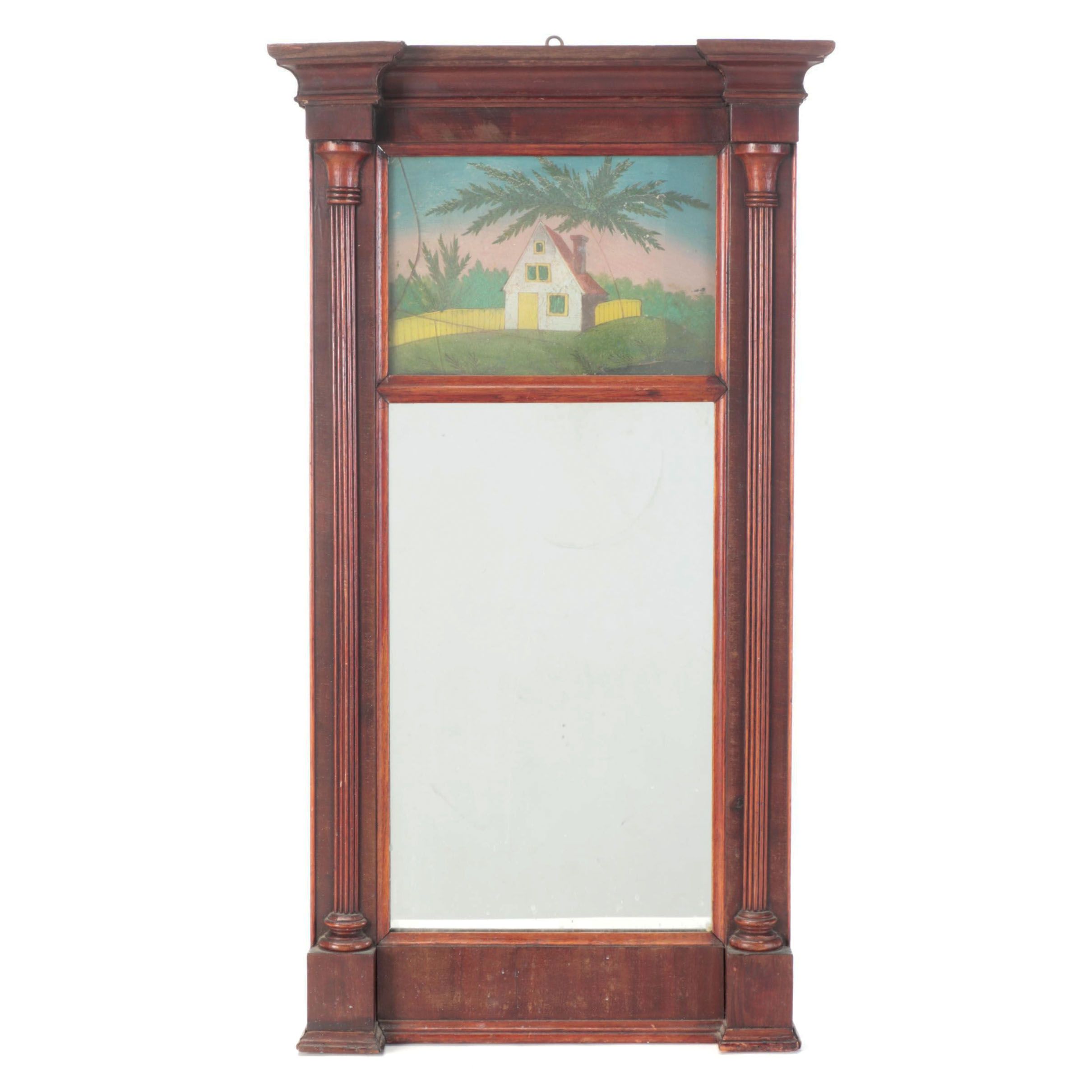 Late Federal Églomisé Mahogany Split Column Wall Mirror