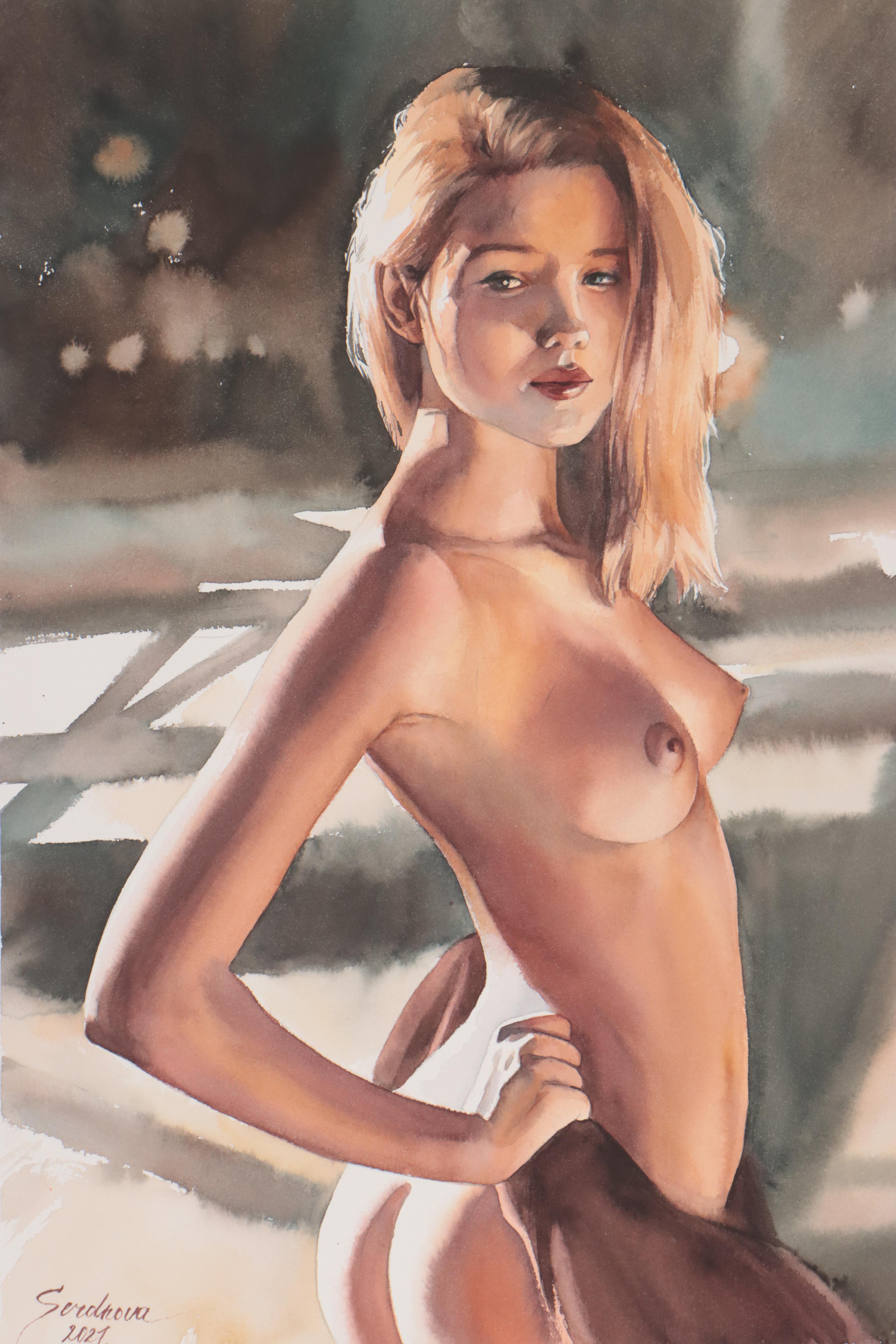 Anastasija Serdnova Watercolor Painting of Nude, 2021