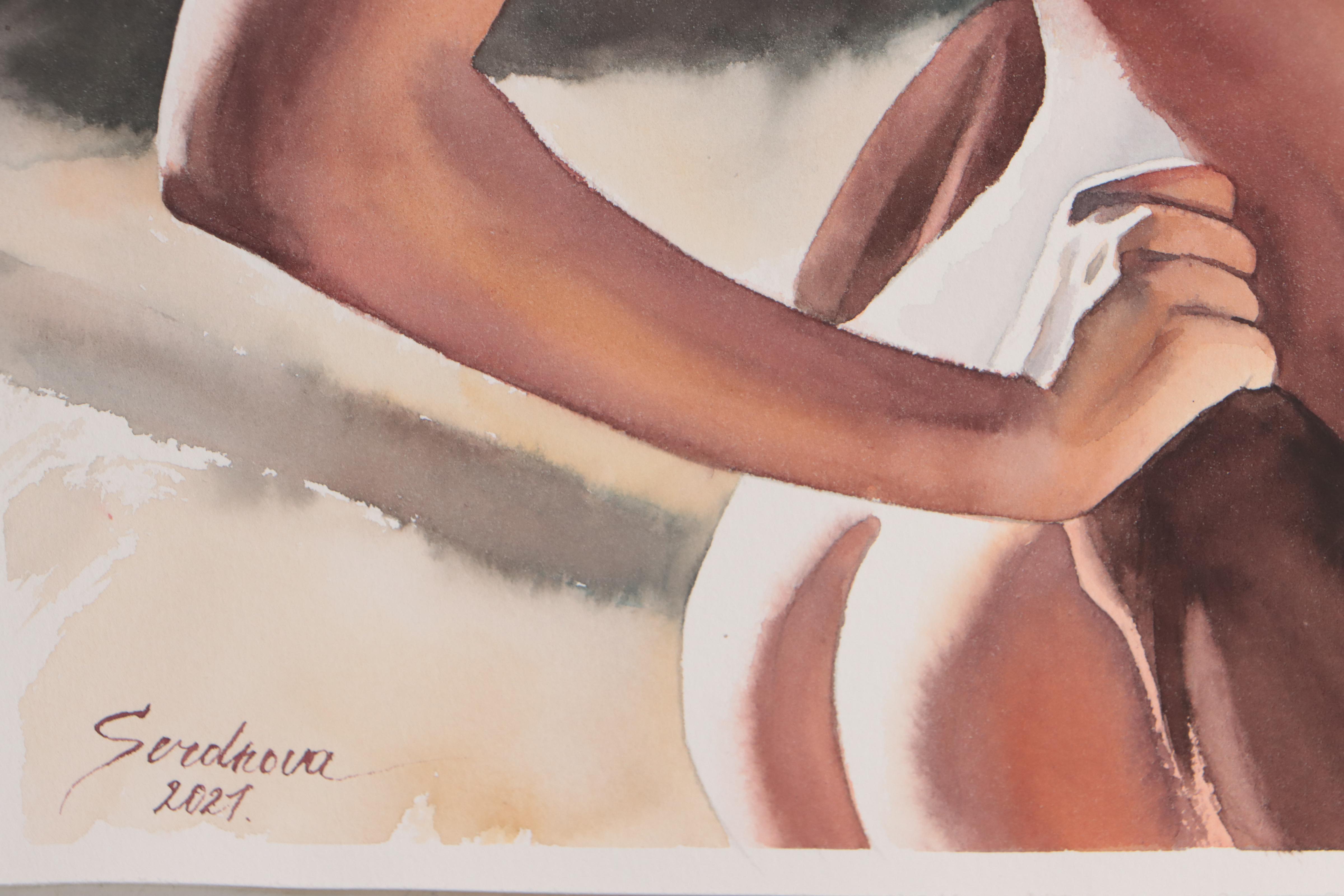 Anastasija Serdnova Watercolor Painting of Nude, 2021
