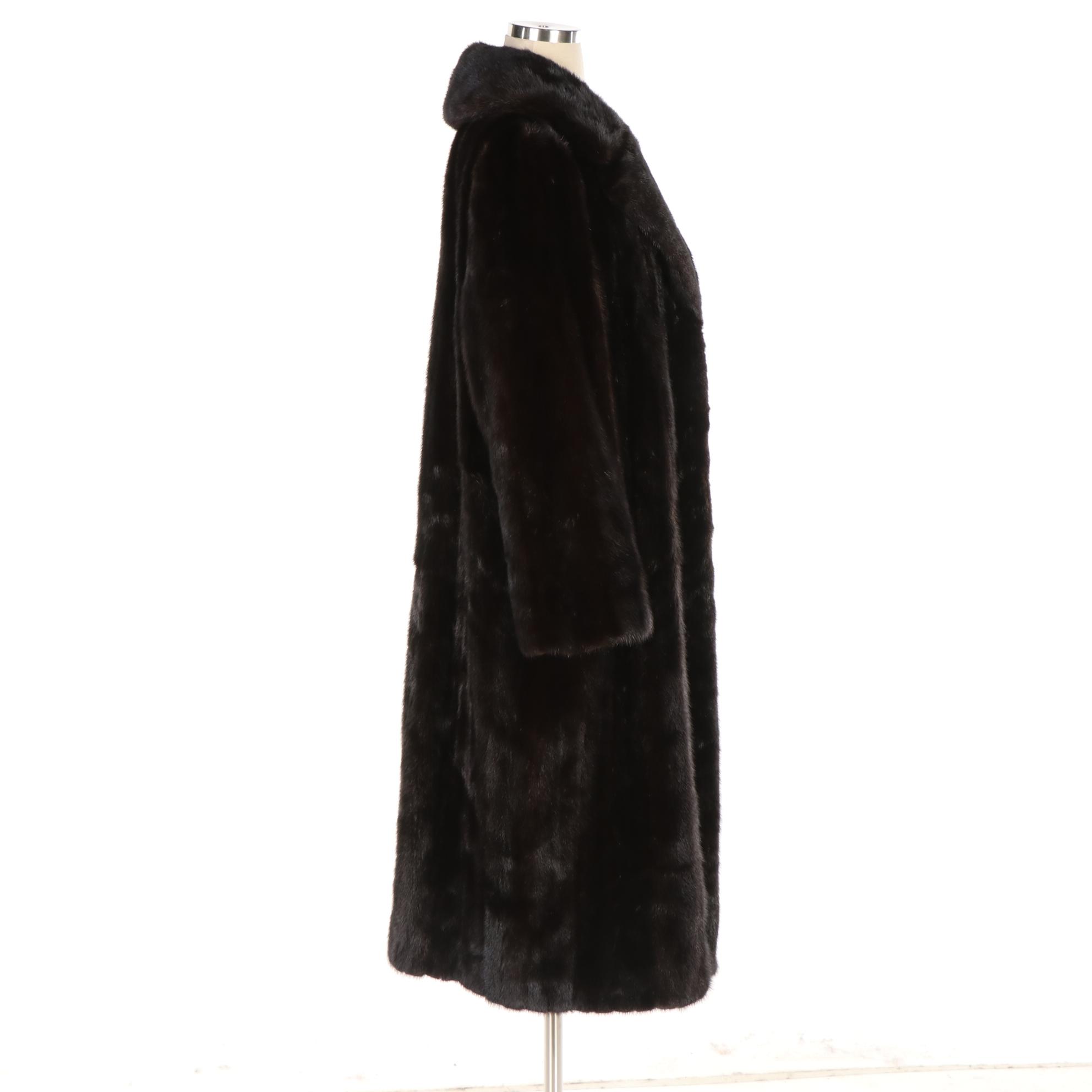 Dark Ranch Mink Fur Coat with Notch Collar