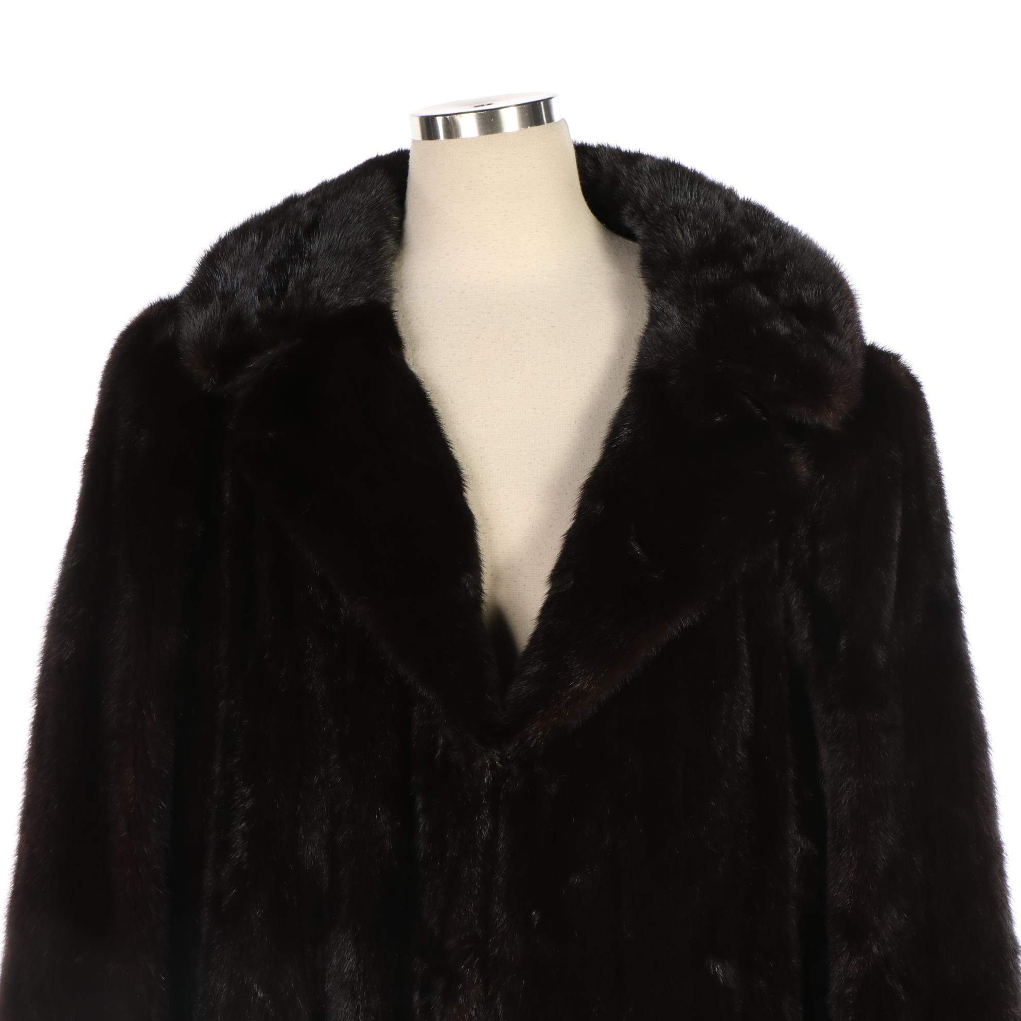 Dark Ranch Mink Fur Coat with Notch Collar