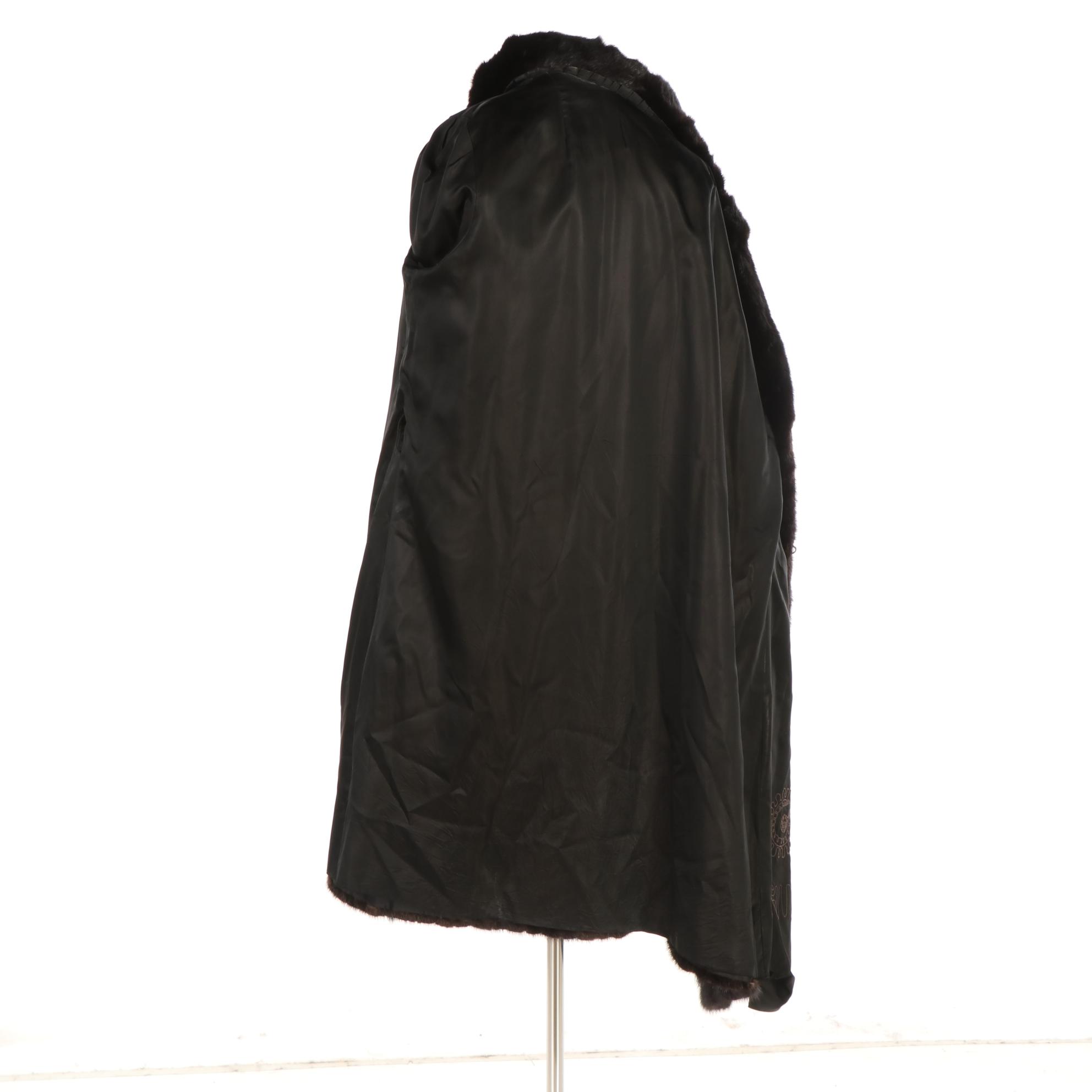 Dark Ranch Mink Fur Coat with Notch Collar