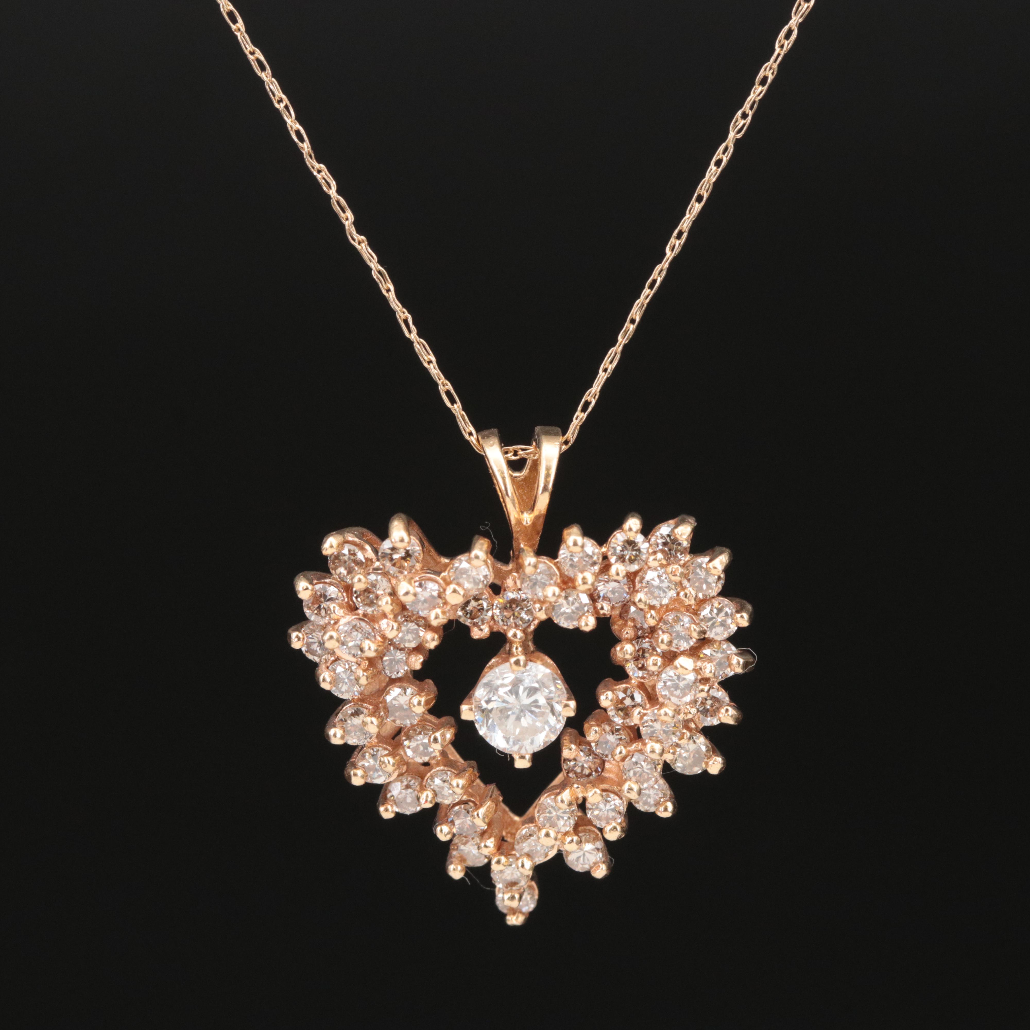 14K 1.25 CTW Diamond Heart Pendant on 10K Chain