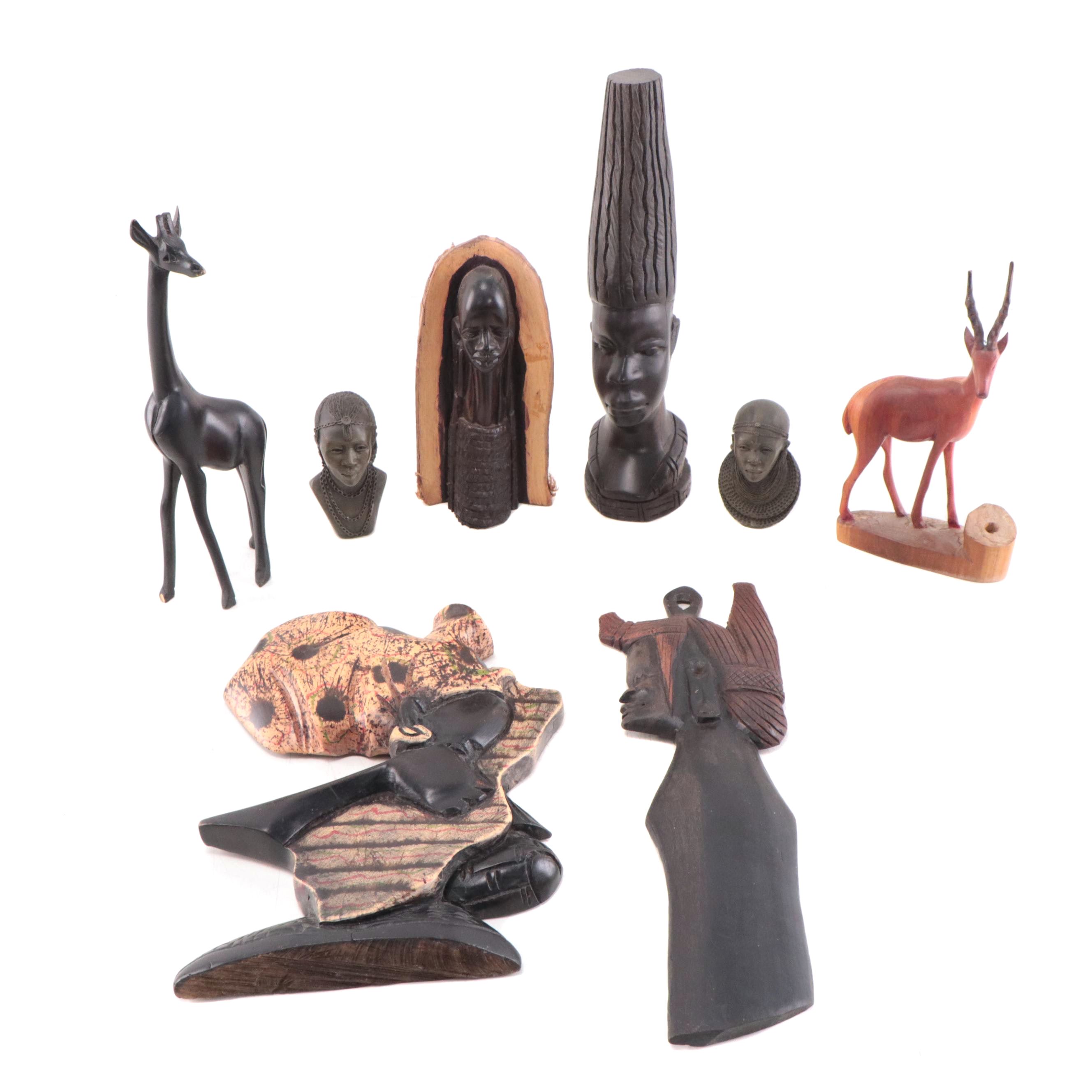 Ben Apollo Maasai Pottery Male and Female Busts with Varied African Sculptures