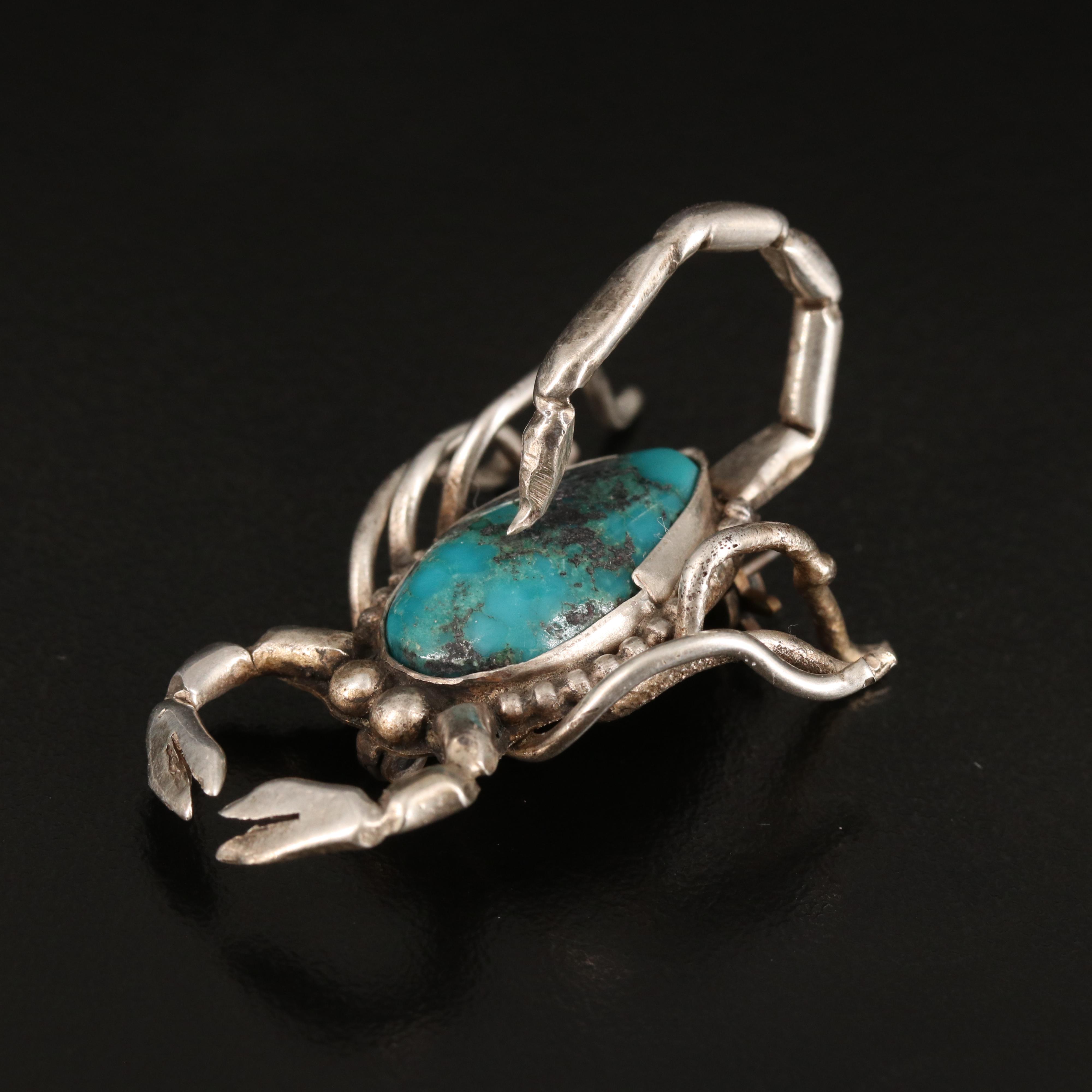 Southwestern Turquoise Scorpion Brooch in Sterling