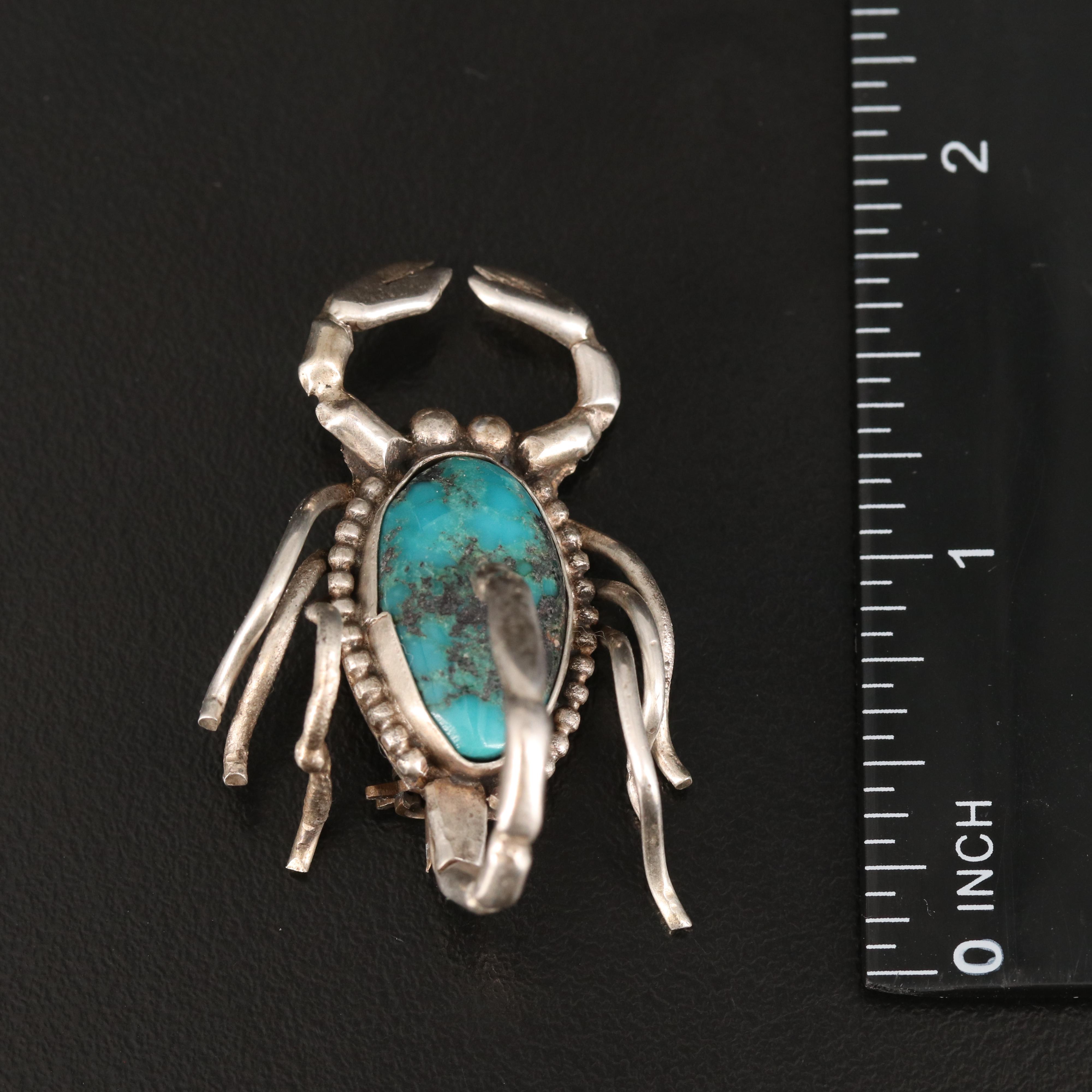 Southwestern Turquoise Scorpion Brooch in Sterling