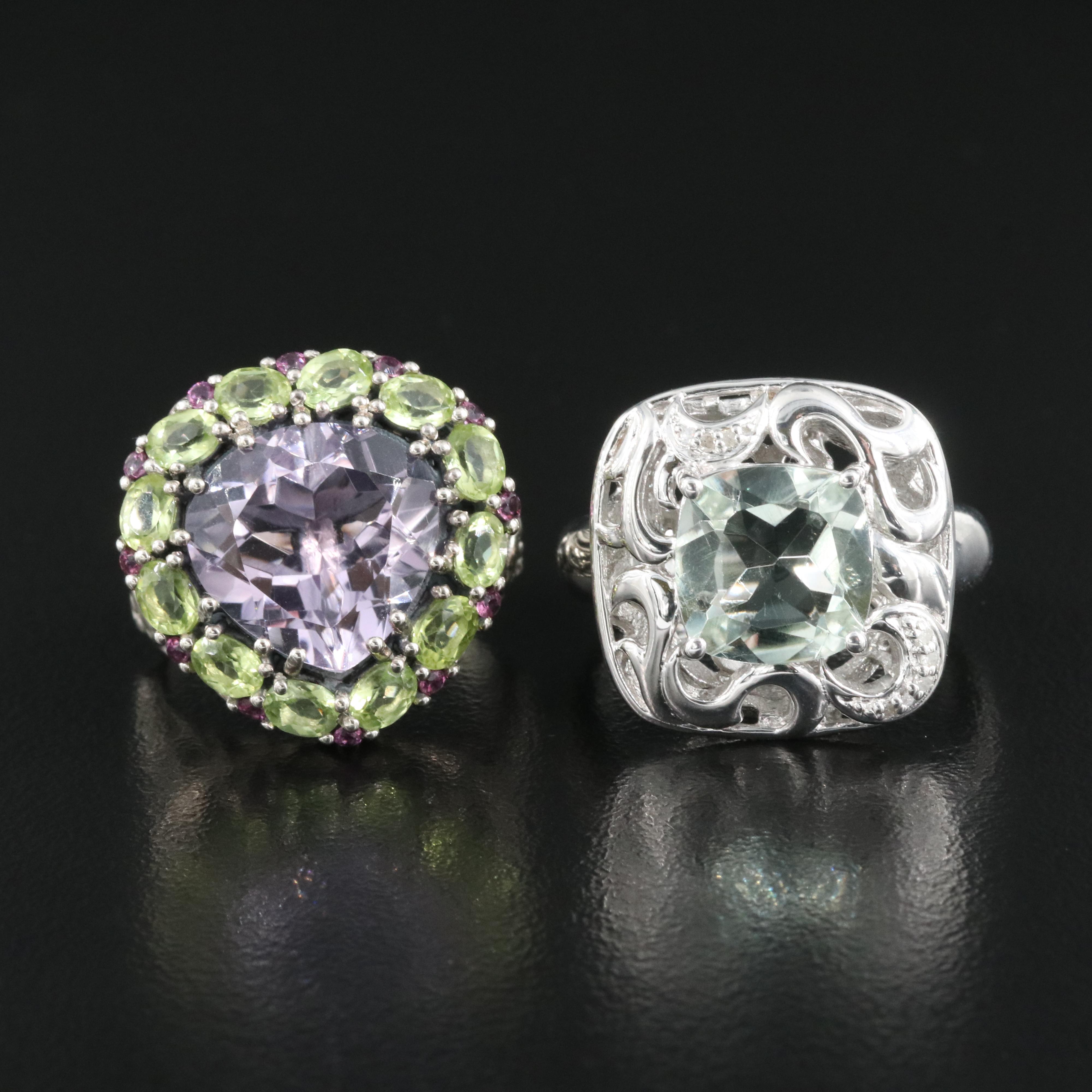 Sterling Amethyst Peridot and Diamond Rings Featuring Robert Manse